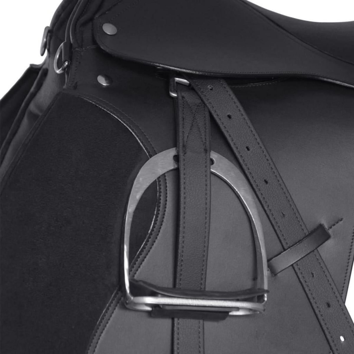 VIDAXL Set de selle equitation 16  en cuir veritable 14 cm 5 en 1 noir