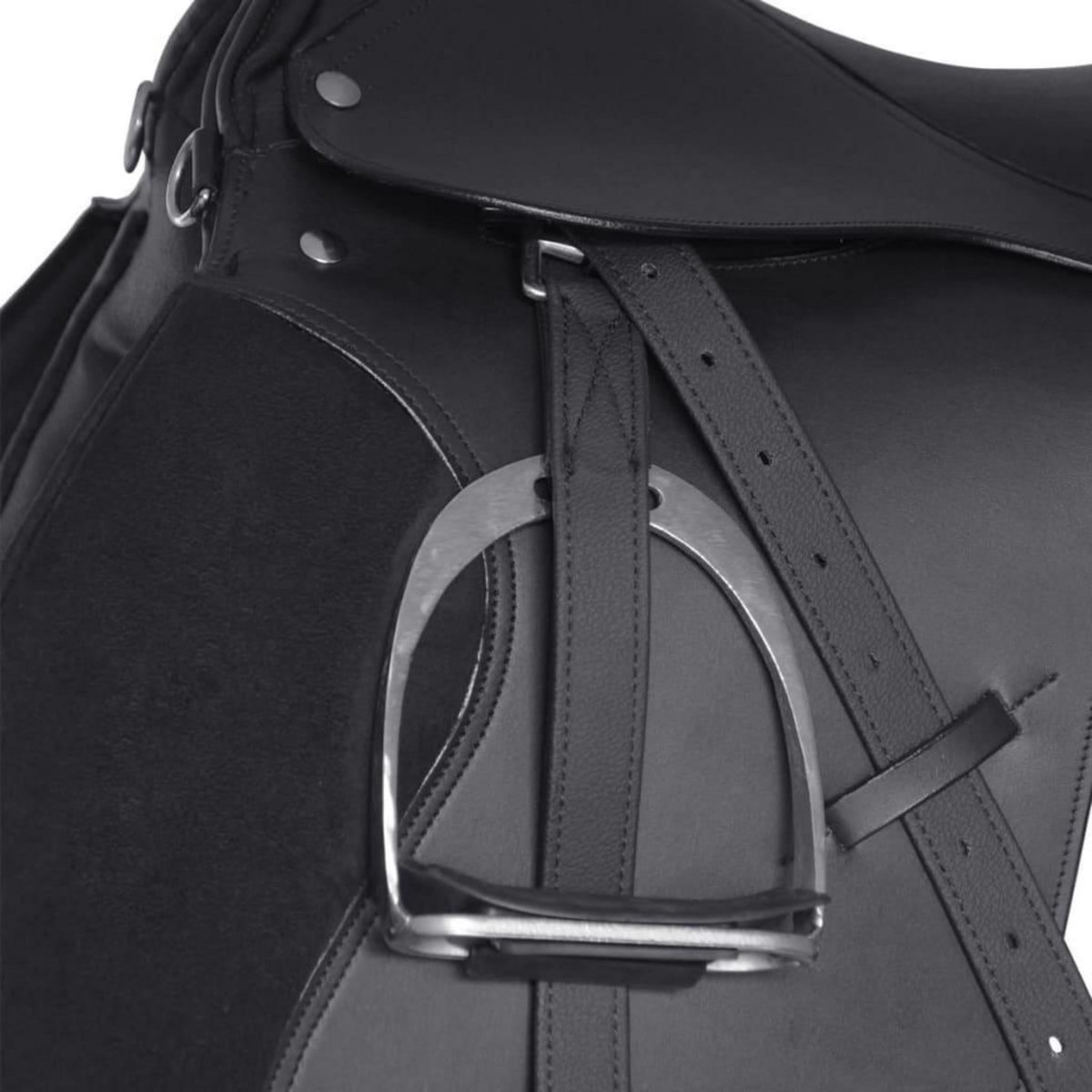 VIDAXL Set de selle equitation 16  en cuir veritable 14 cm 5 en 1 noir