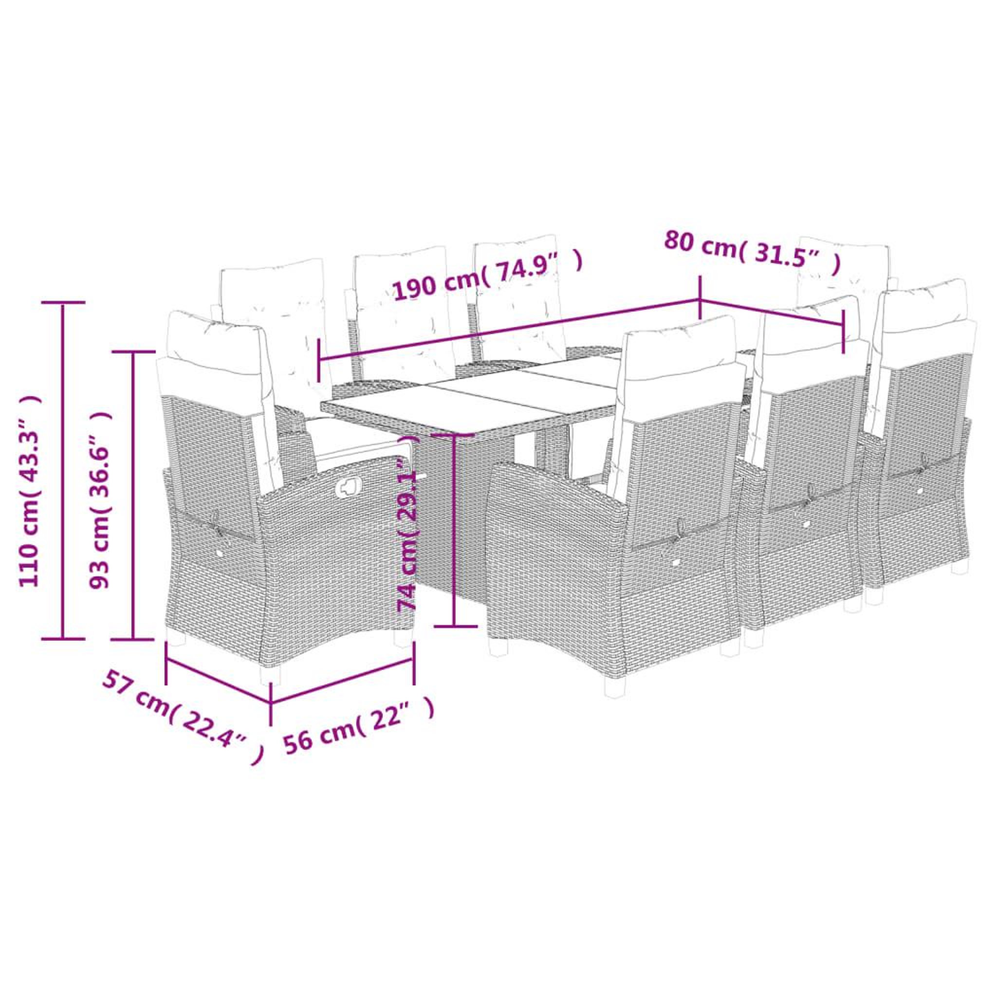 Voir la diapositive 6 : VIDAXL Ensemble a manger de jardin et coussins 9 pcs beige Poly rotin