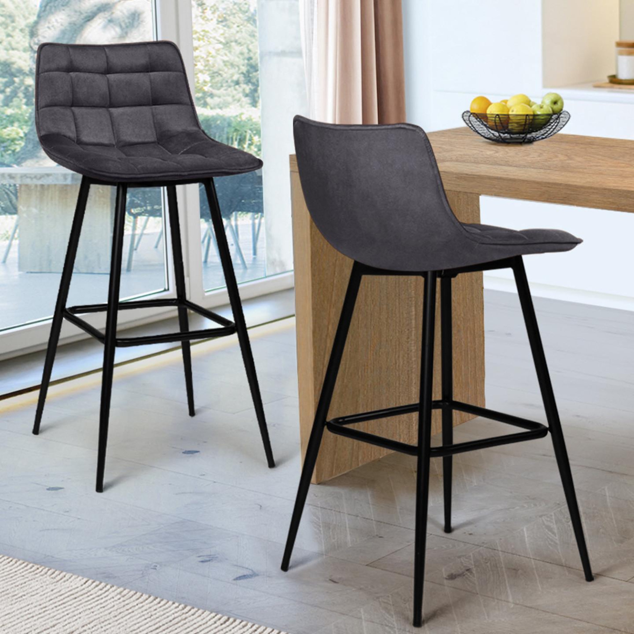 Voir la diapositive 2 : ID MARKET Lot de 2 tabourets de bar mady en velours gris foncé