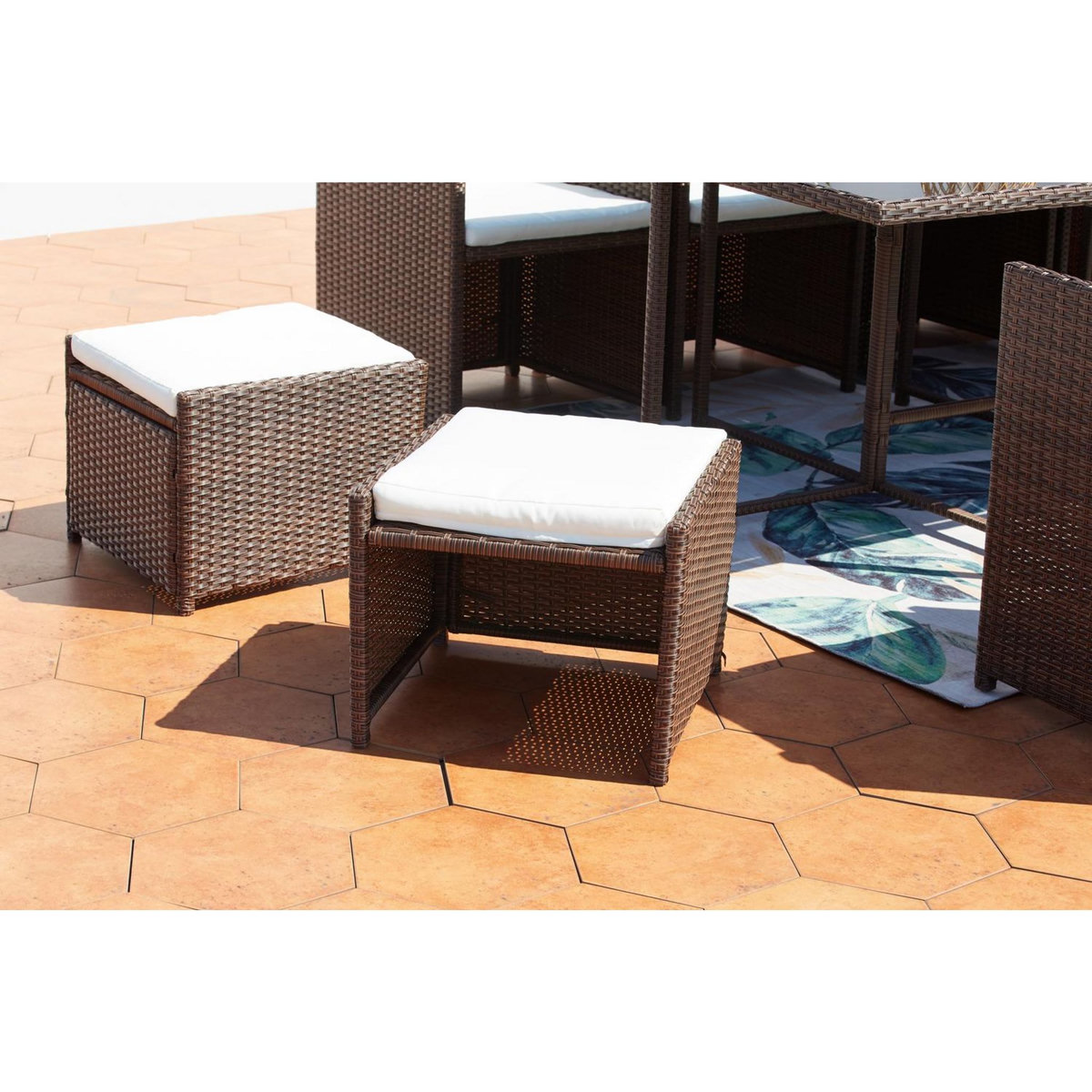 CONCEPT USINE Table et chaises 8 places encastrables résine marron-blanc MIAMI