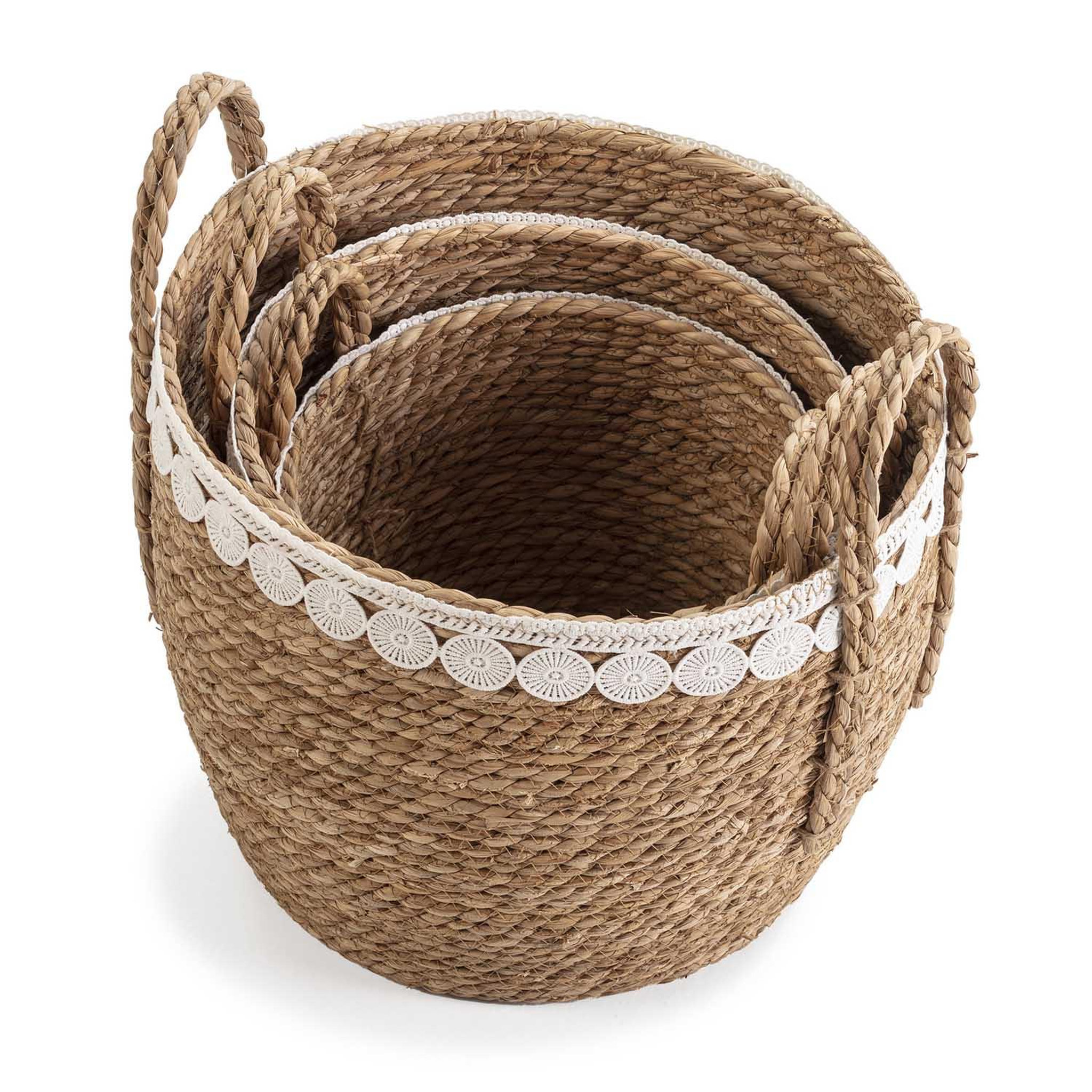 Voir la diapositive 3 : VS VENTA-STOCK Set de 3 paniers Yasmina fibres naturelles, blanc/naturel