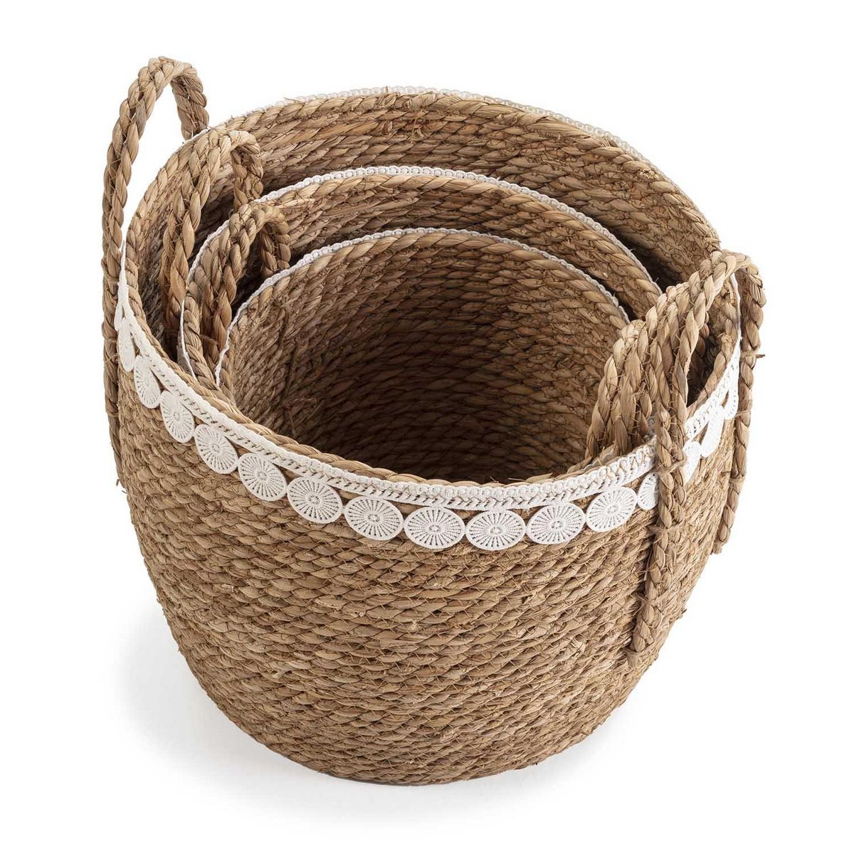 VS VENTA-STOCK Set de 3 paniers Yasmina fibres naturelles, blanc/naturel