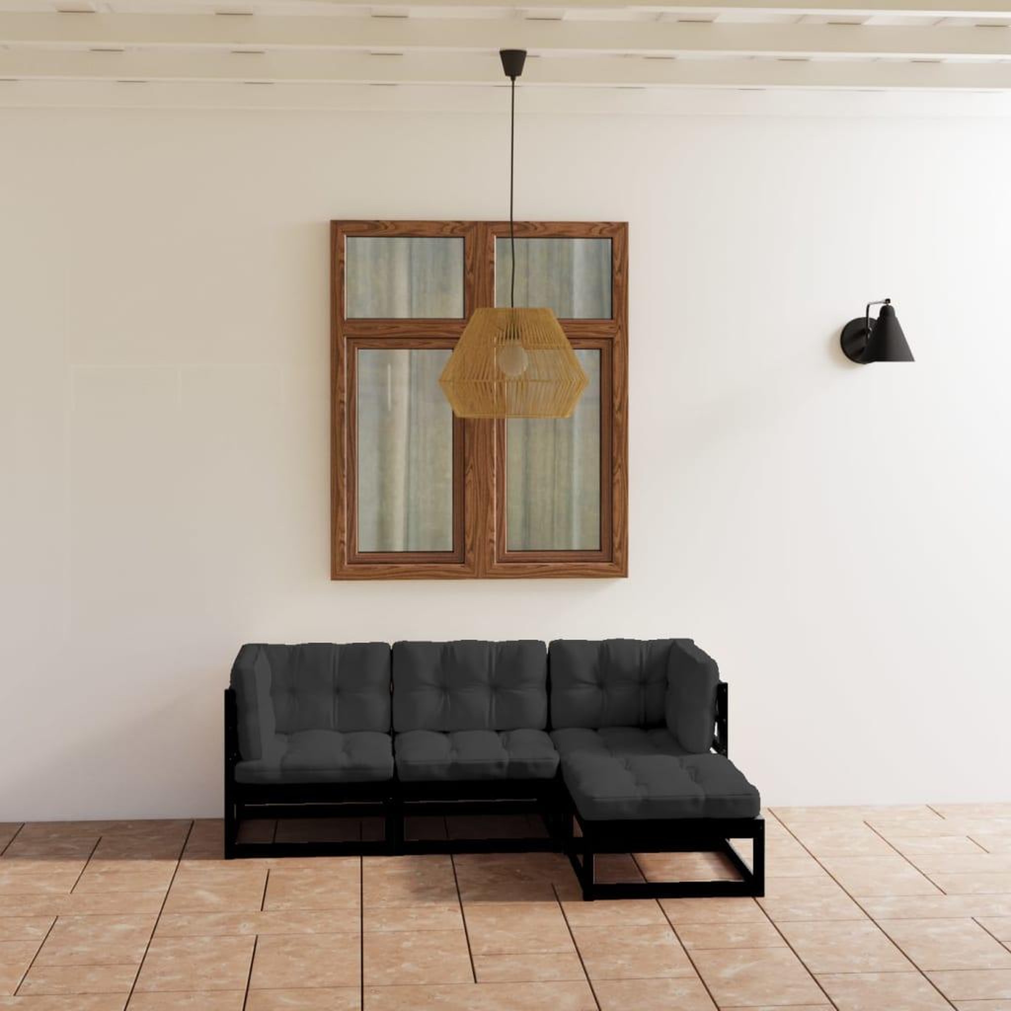 Voir la diapositive 1 : VIDAXL Salon de jardin 4 pcs avec coussins Bois de pin massif