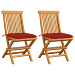 VIDAXL Chaises de jardin et coussins rouge lot de 2 Bois teck massif