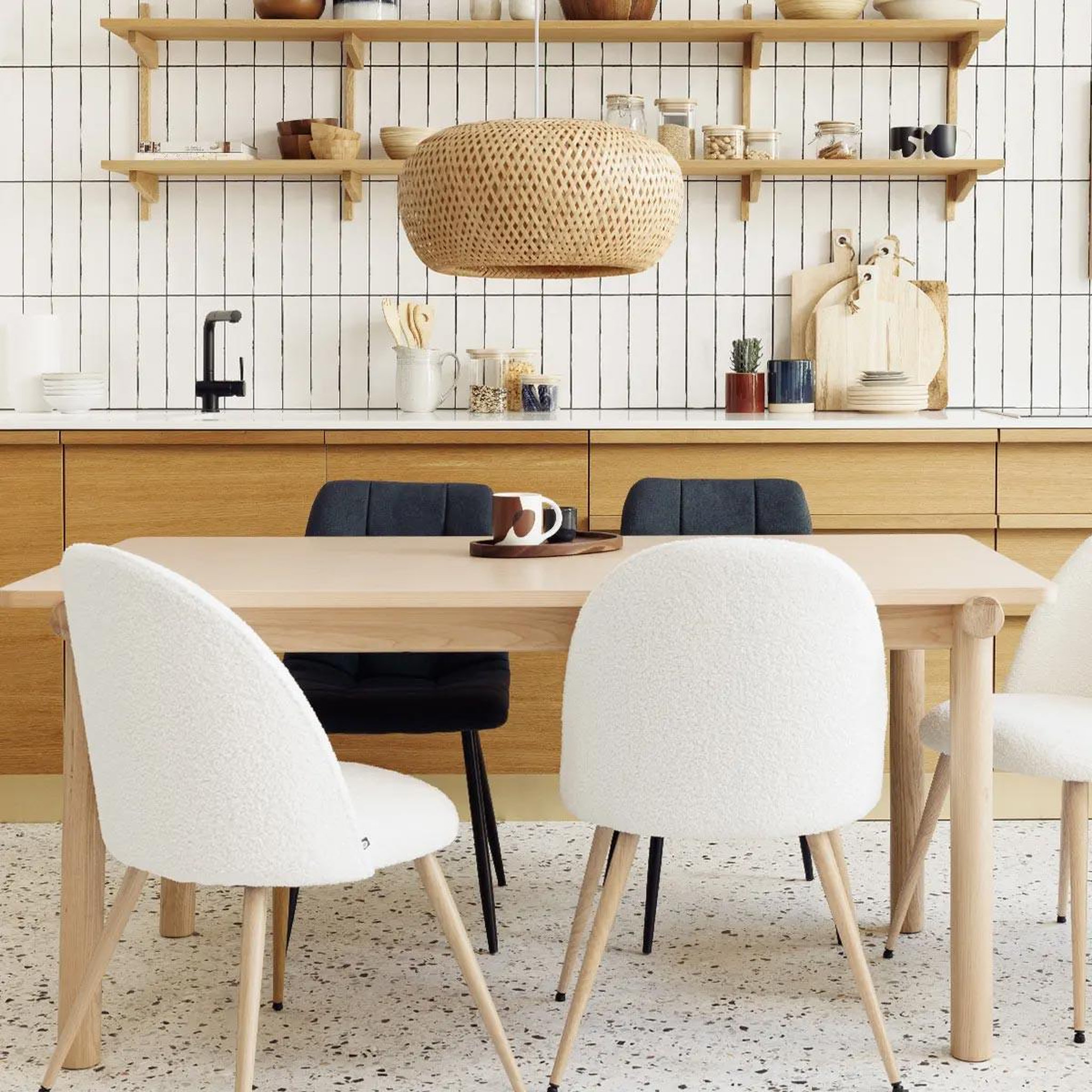 Voir la diapositive 4 : ATMOSPHERA Lampe suspension en bambou  namaste  46cm beige