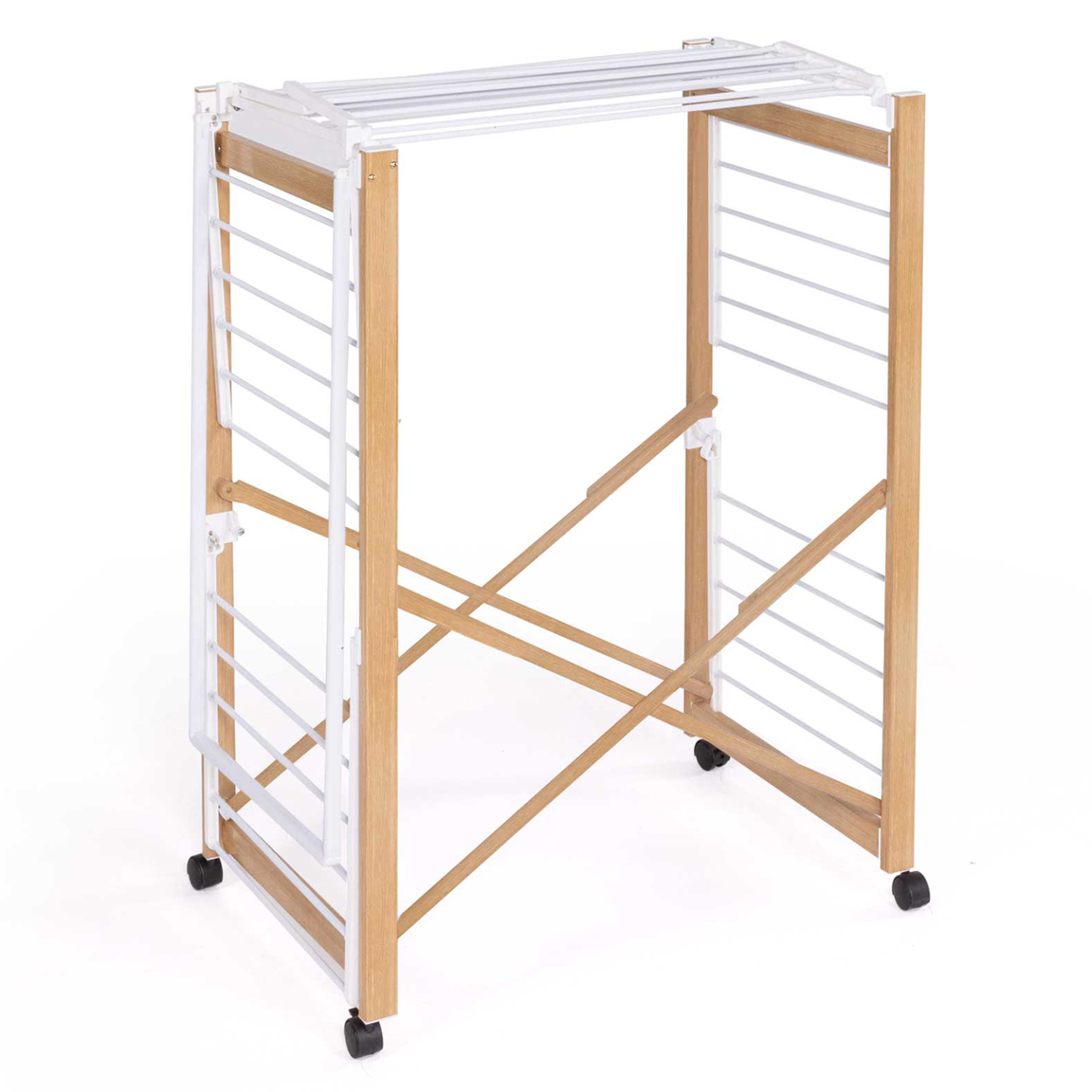 Voir la diapositive 6 : ID MARKET Séchoir à linge pliable deluxe capacité 22m avec tringle blanc et effet bois