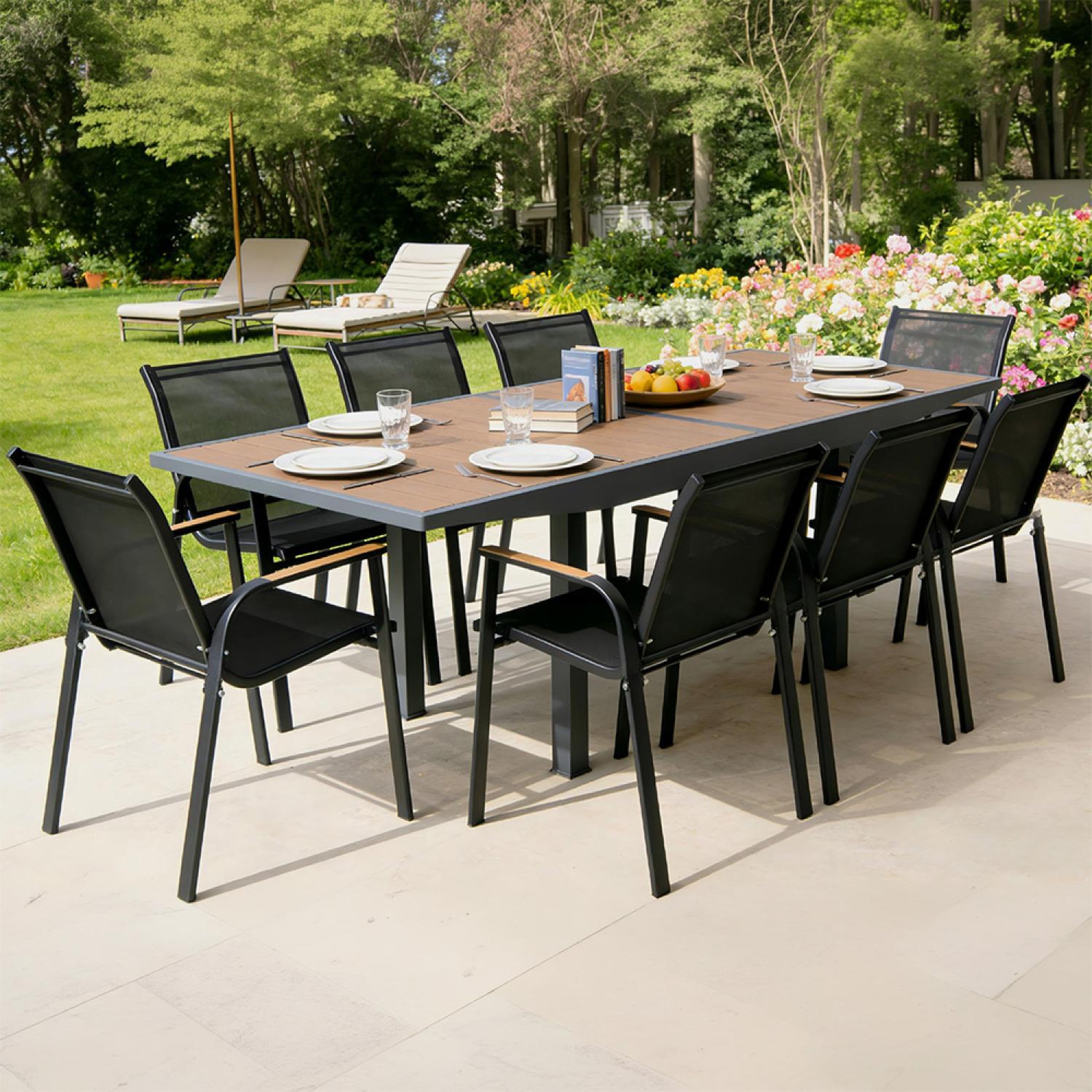 Voir la diapositive 2 : CONCEPT USINE Salon de jardin 8 places en aluminium et bois d'eucalyptus nido