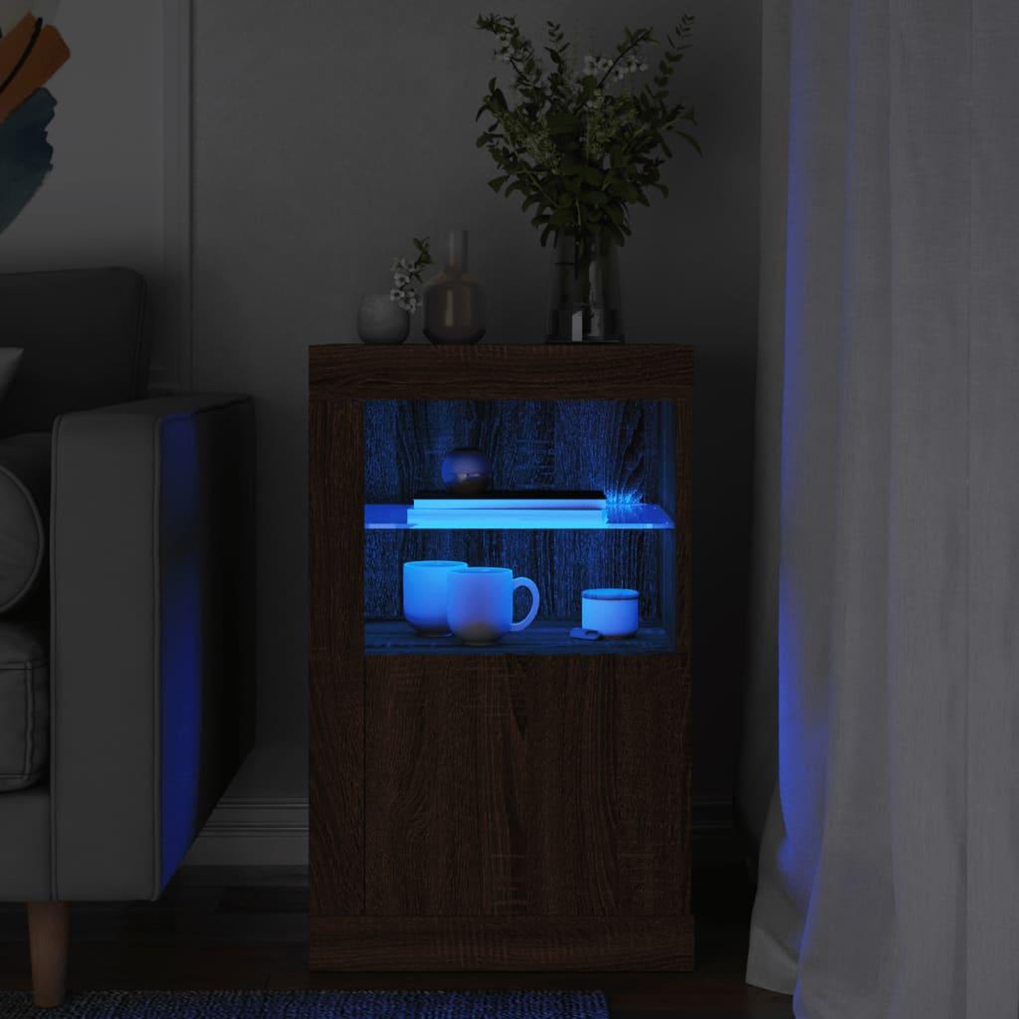 VIDAXL Armoire laterale avec lumieres LED chene marron bois ingenierie