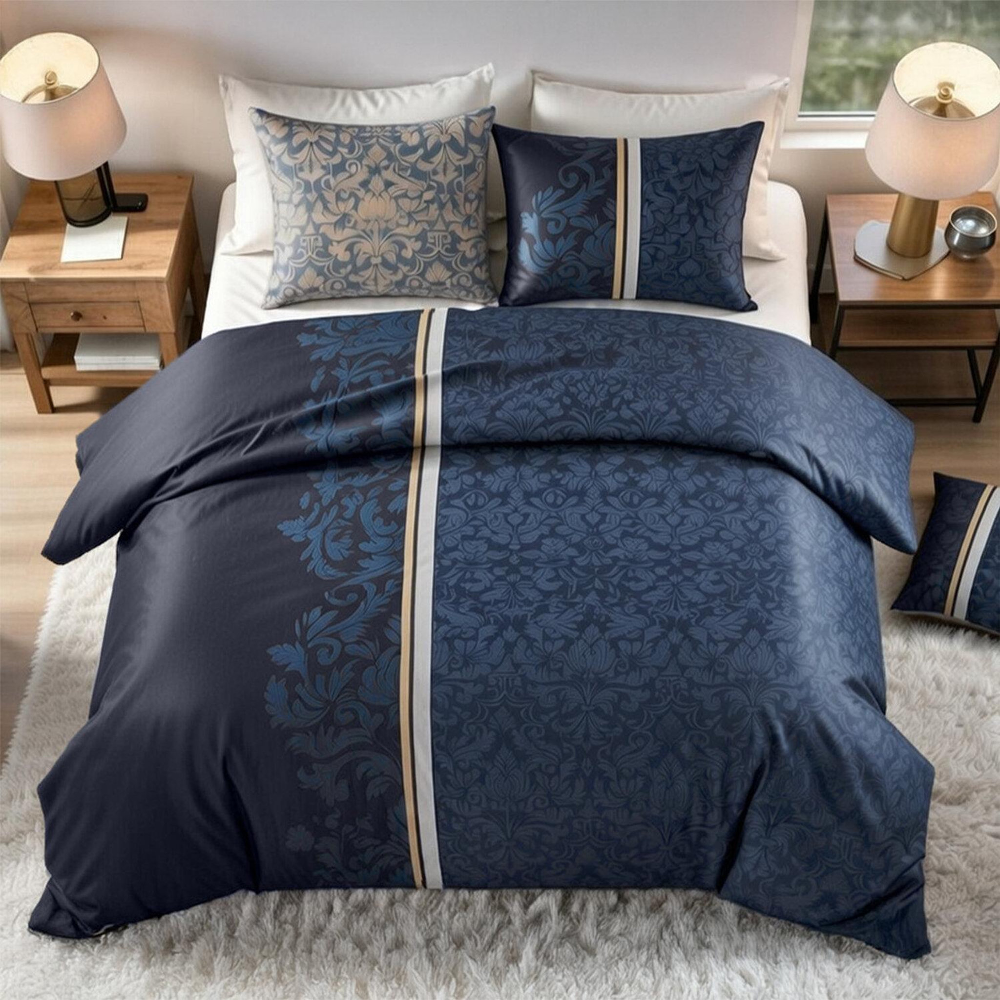 Voir la diapositive 3 : ATELIER DU COTON Parure housse de couette 100% coton 57fils arabesque