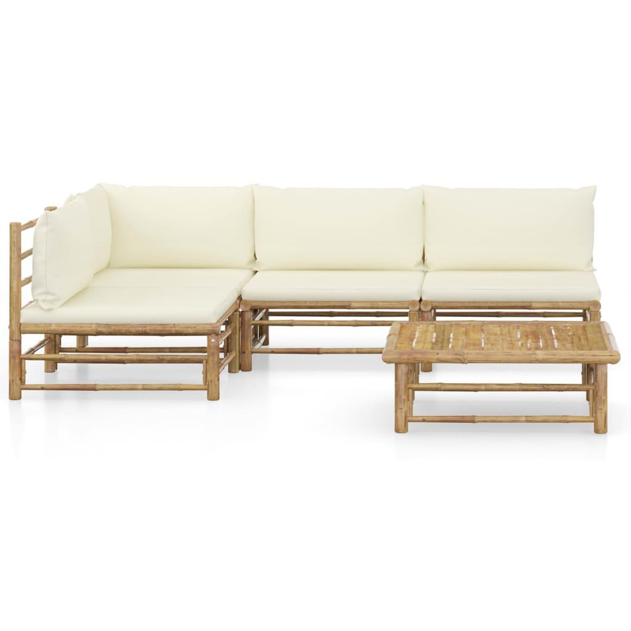 Voir la diapositive 2 : VIDAXL Salon de jardin 5 pcs avec coussins blanc creme bambou