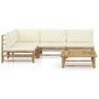 Voir la diapositive 2 : VIDAXL Salon de jardin 5 pcs avec coussins blanc creme bambou