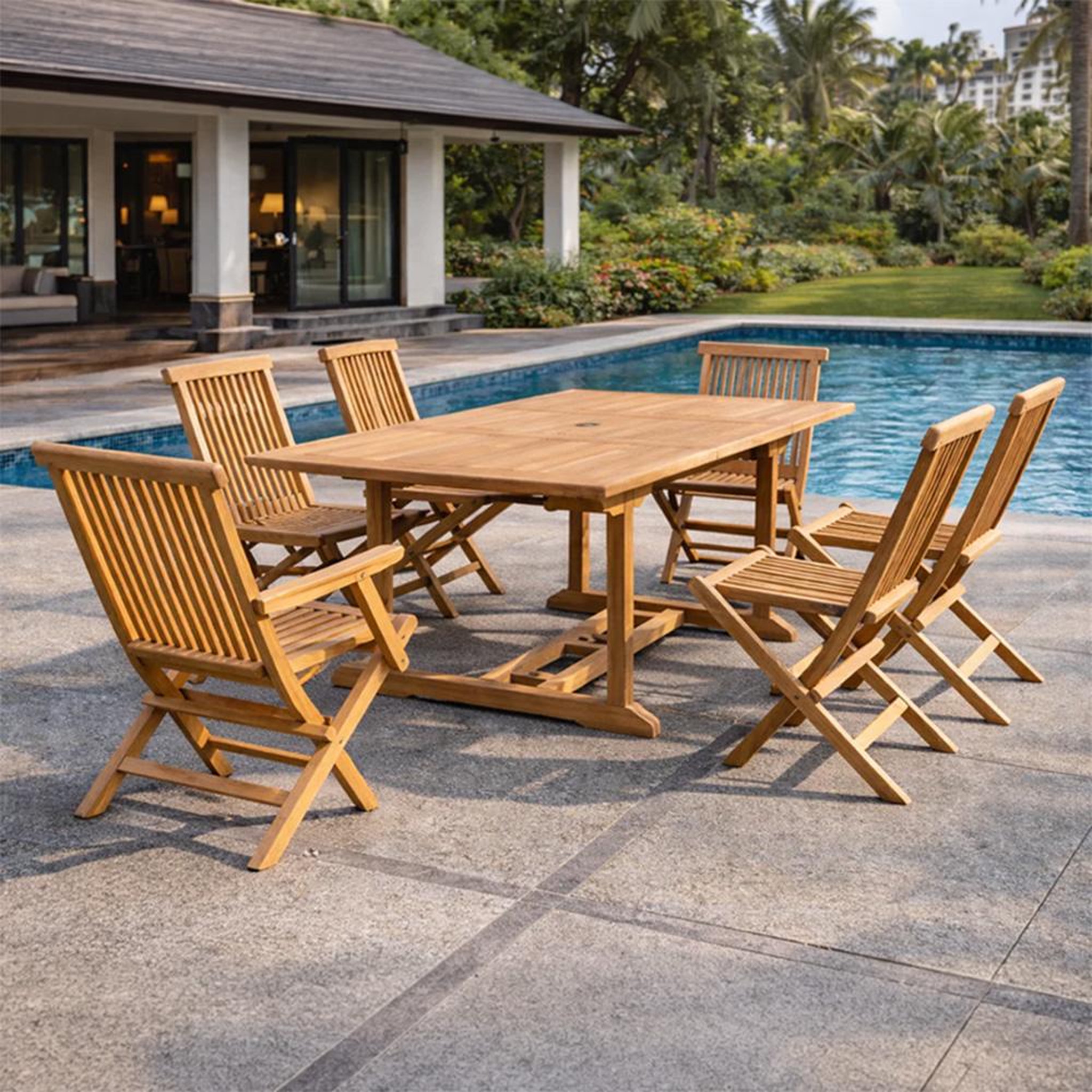 Voir la diapositive 2 : CONCEPT USINE Table de jardin rectangulaire 4 chaises 2 fauteuils en teck kajang