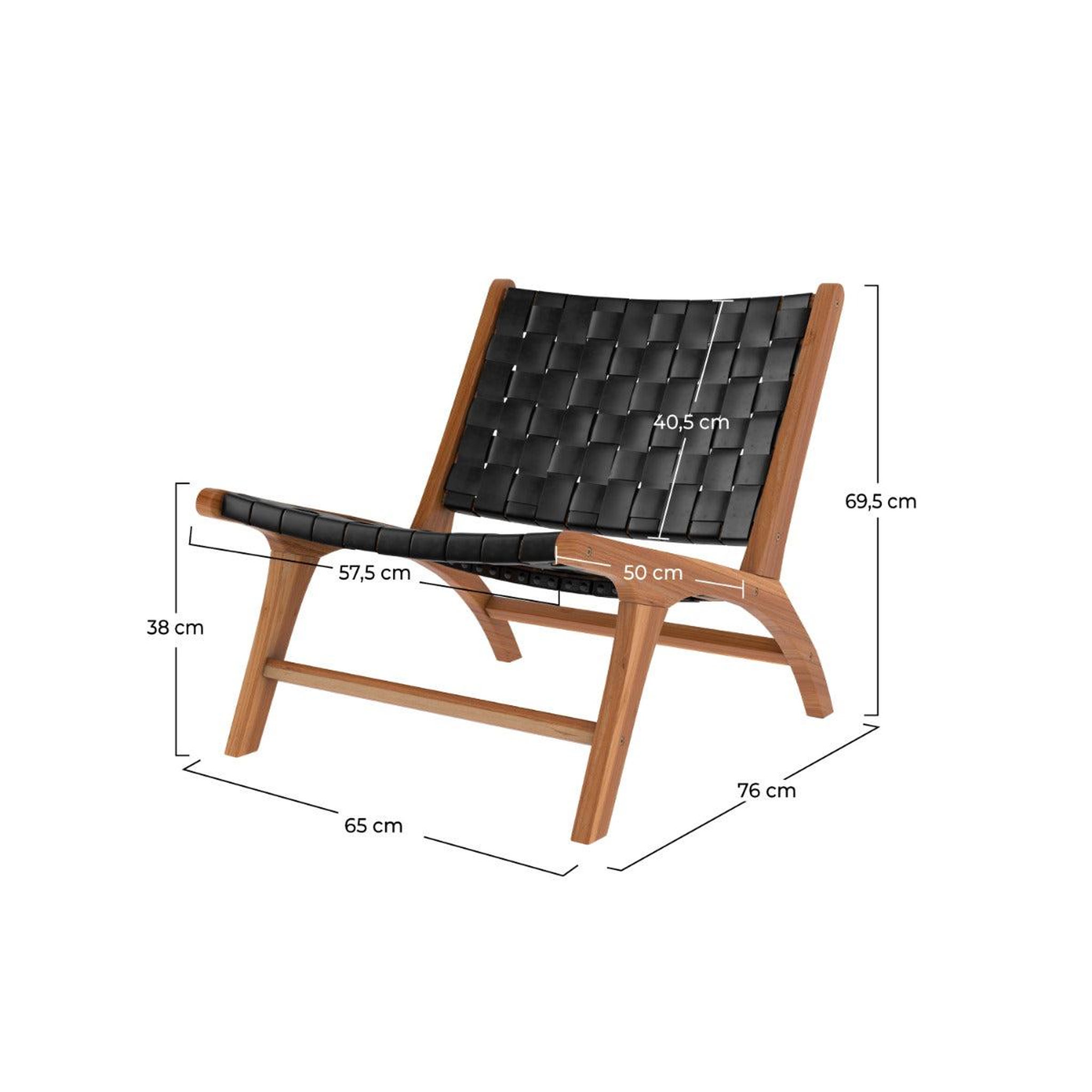 Voir la diapositive 4 : MAISON PAVANE Fauteuil en teck et cuir tréssé noir-kuna