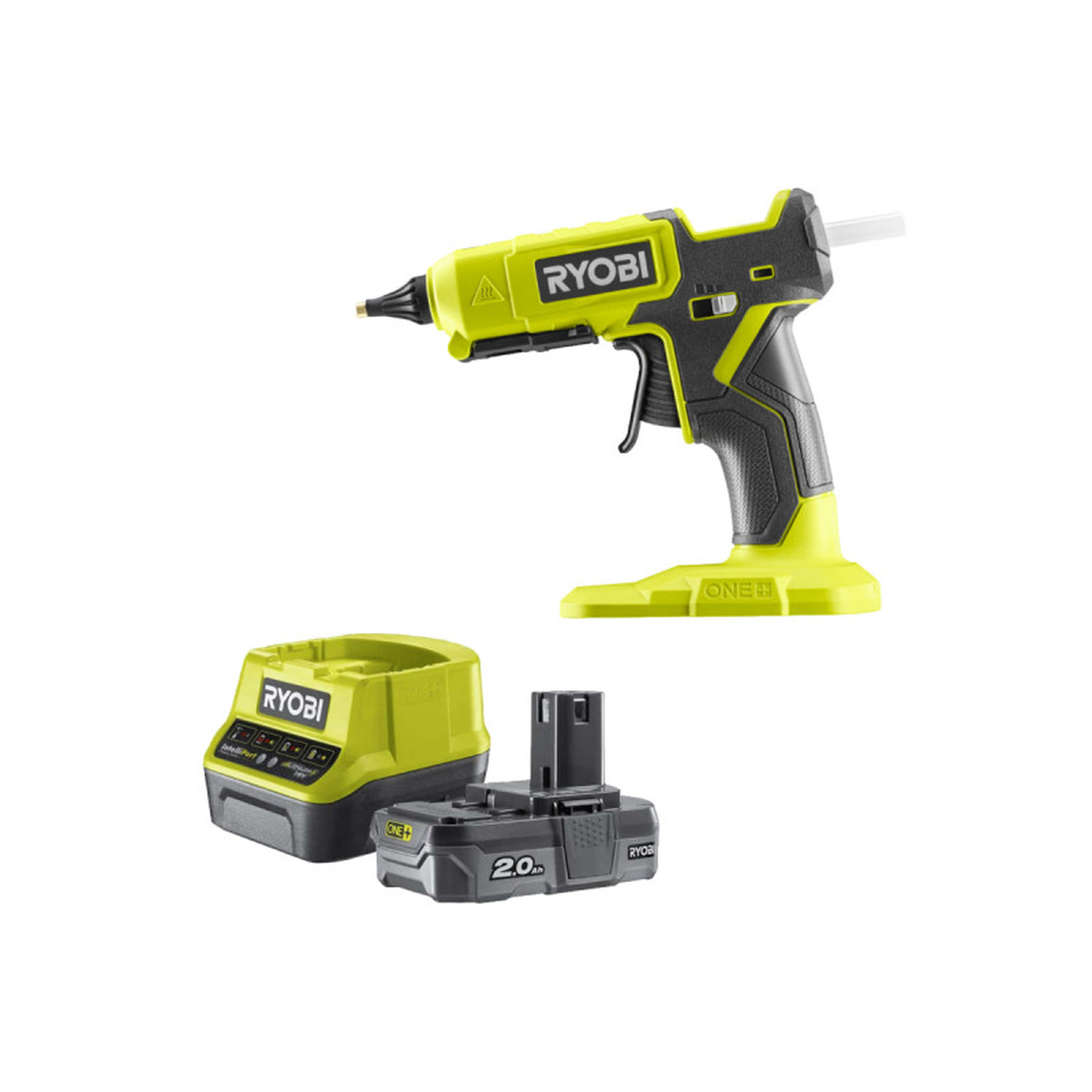 Voir la diapositive 1 : Ryobi Pack RYOBI Pistolet à colle 18V One+ RGL18-0 - 1 Batterie 2.0 Ah - 1 Chargeur rapide