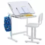 IDIMEX Ensemble bureau et chaise pour enfant TUTTO table et chaise réglable en hauteur, pupitre inclinable, métal et plastique blanc