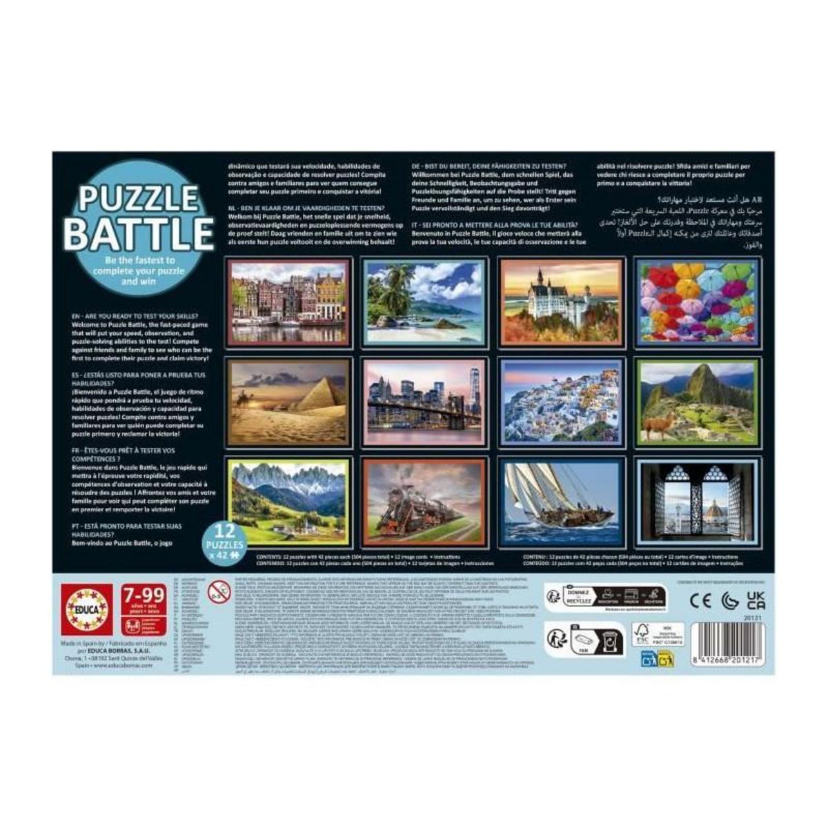 EDUCA Puzzle - EDUCA - Battle Travel - 12 puzzles - 42 pieces - Theme Voyage et cartes