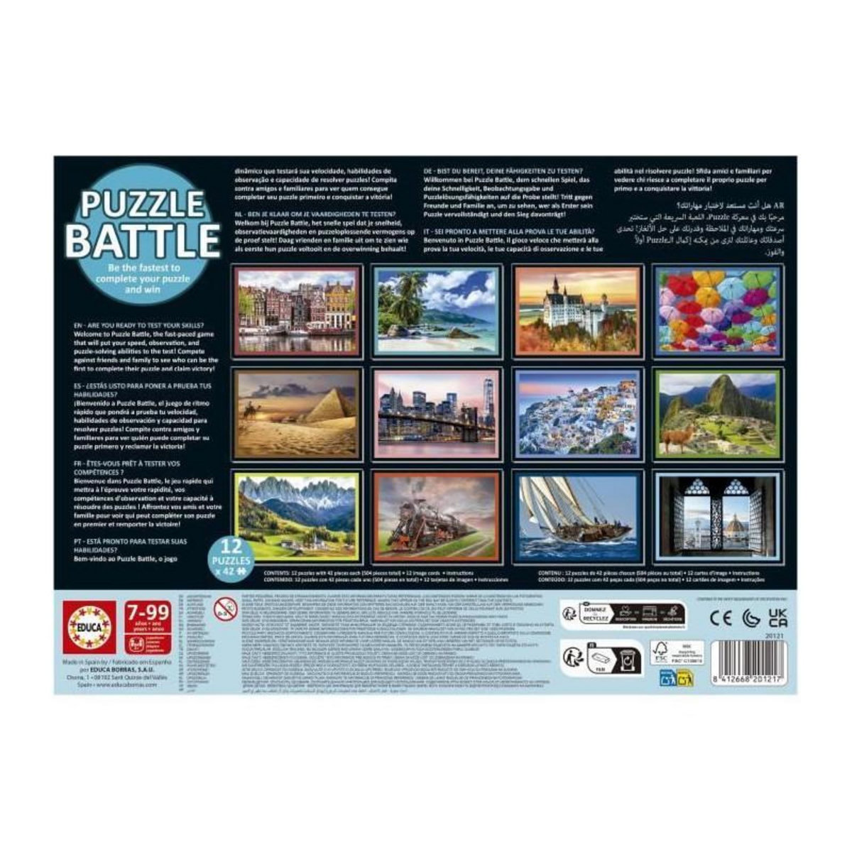 EDUCA Puzzle - EDUCA - Battle Travel - 12 puzzles - 42 pieces - Theme Voyage et cartes