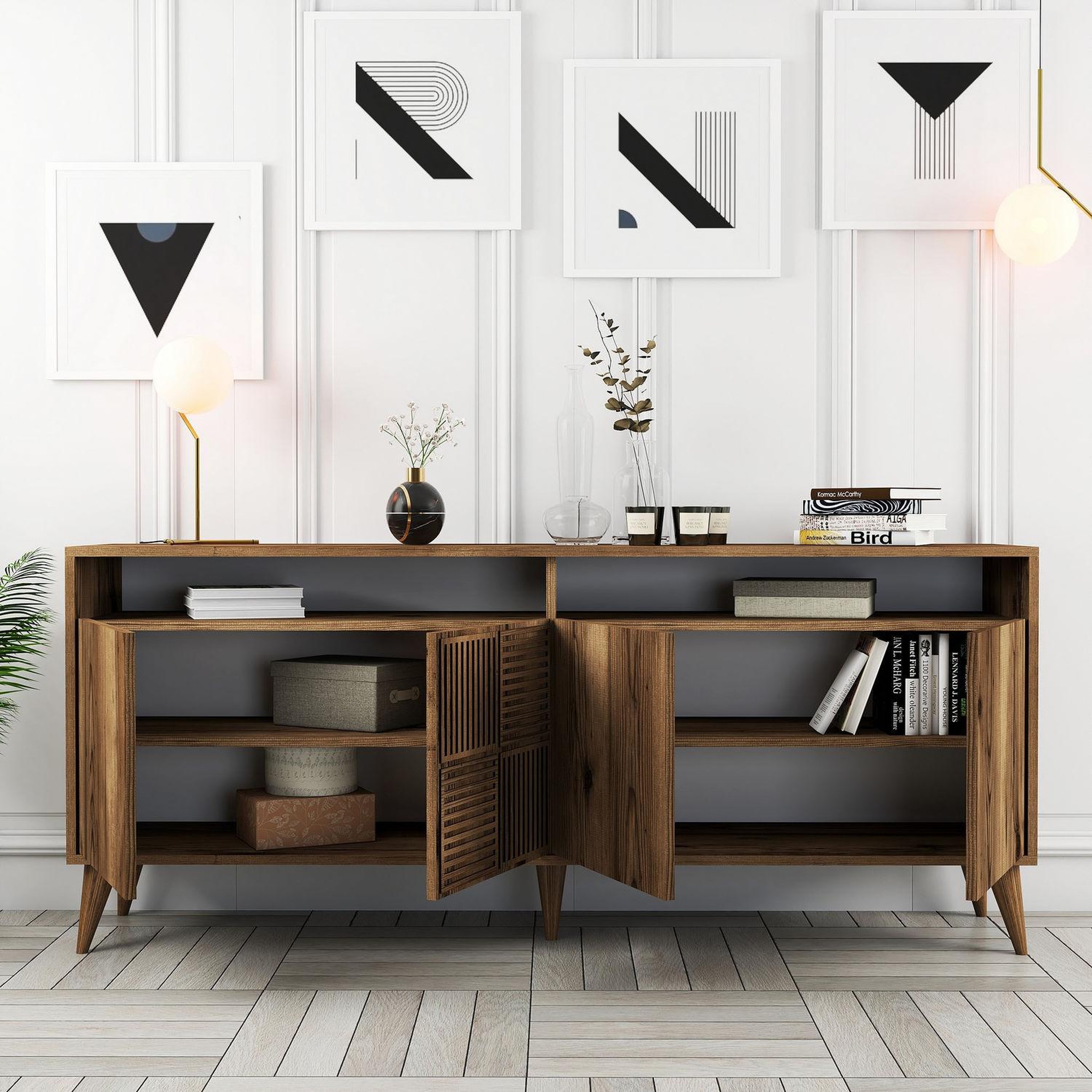 Voir la diapositive 4 : Habitat et Jardin Buffet en bois  Milan  - 180 x 35 x 78 cm - Noyer