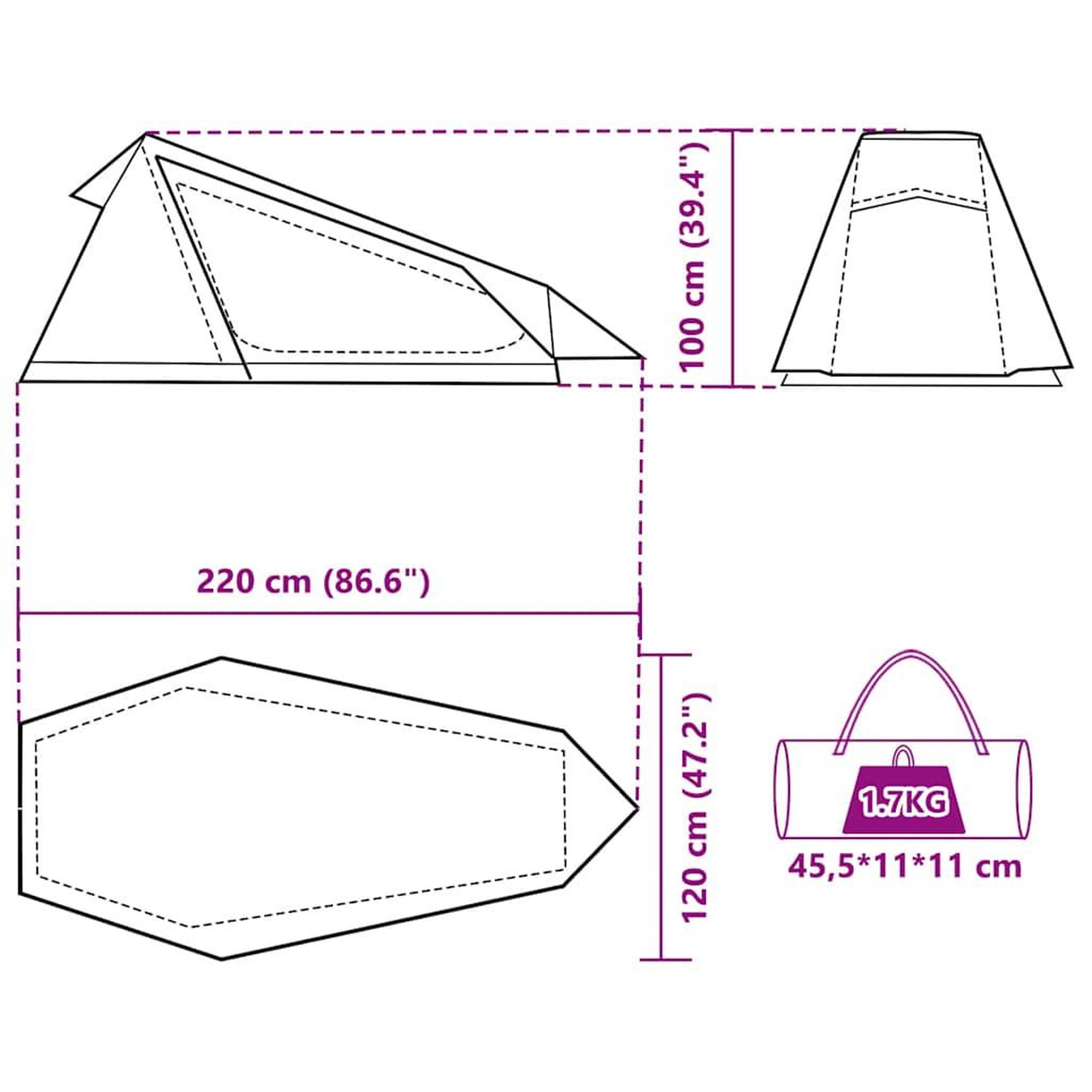 Voir la diapositive 6 : VIDAXL Tente de camping tunnel 1 personne tissu occultant impermeable