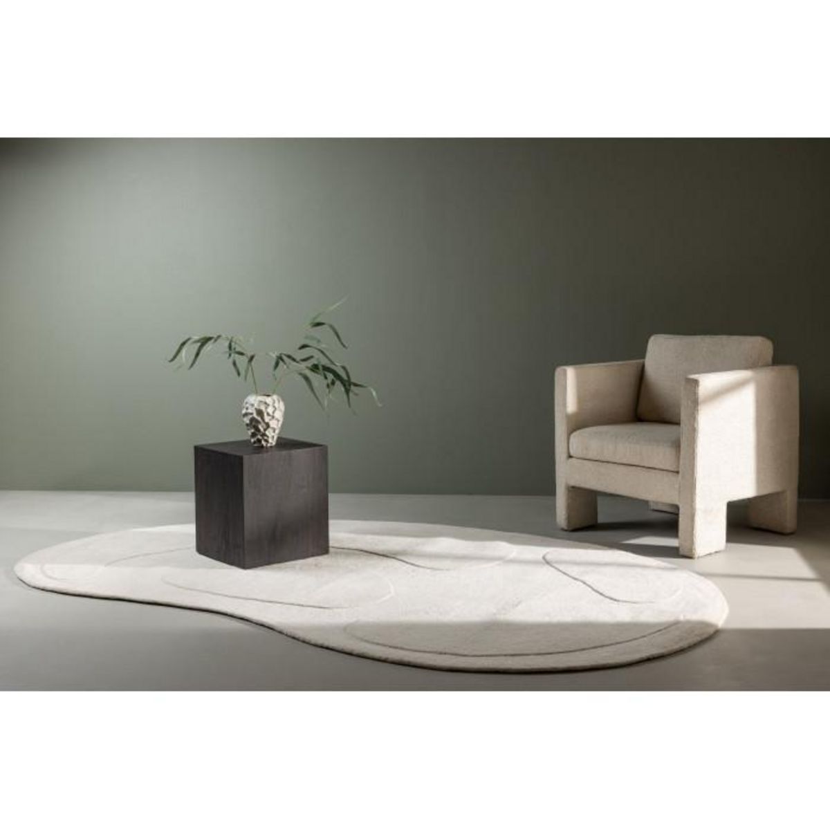 Paris Prix Tapis Déco Ovale en Laine  Enard  175x290cm Blanc