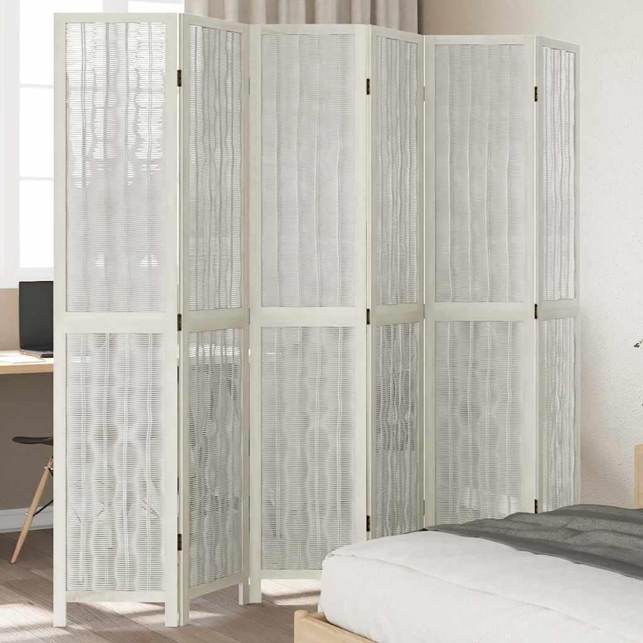 VIDAXL Cloison de separation 6 panneaux blanc bois de paulownia massif