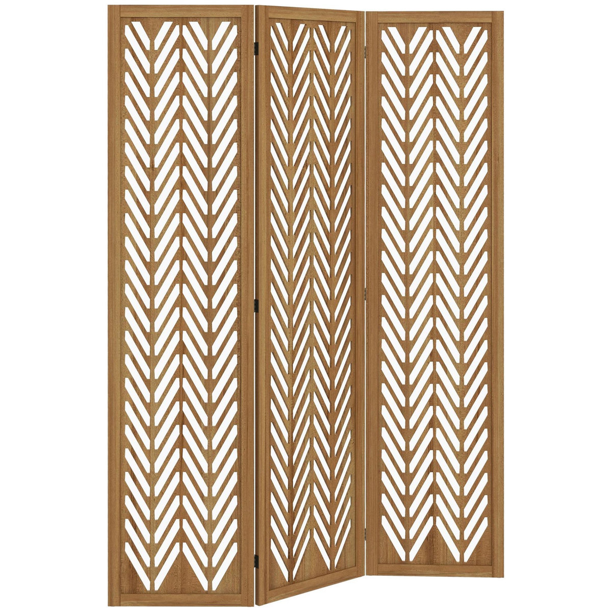 HOMCOM Paravent intérieur ajouré 3 panneaux pliables séparateur de pièce bois de paulownia verni