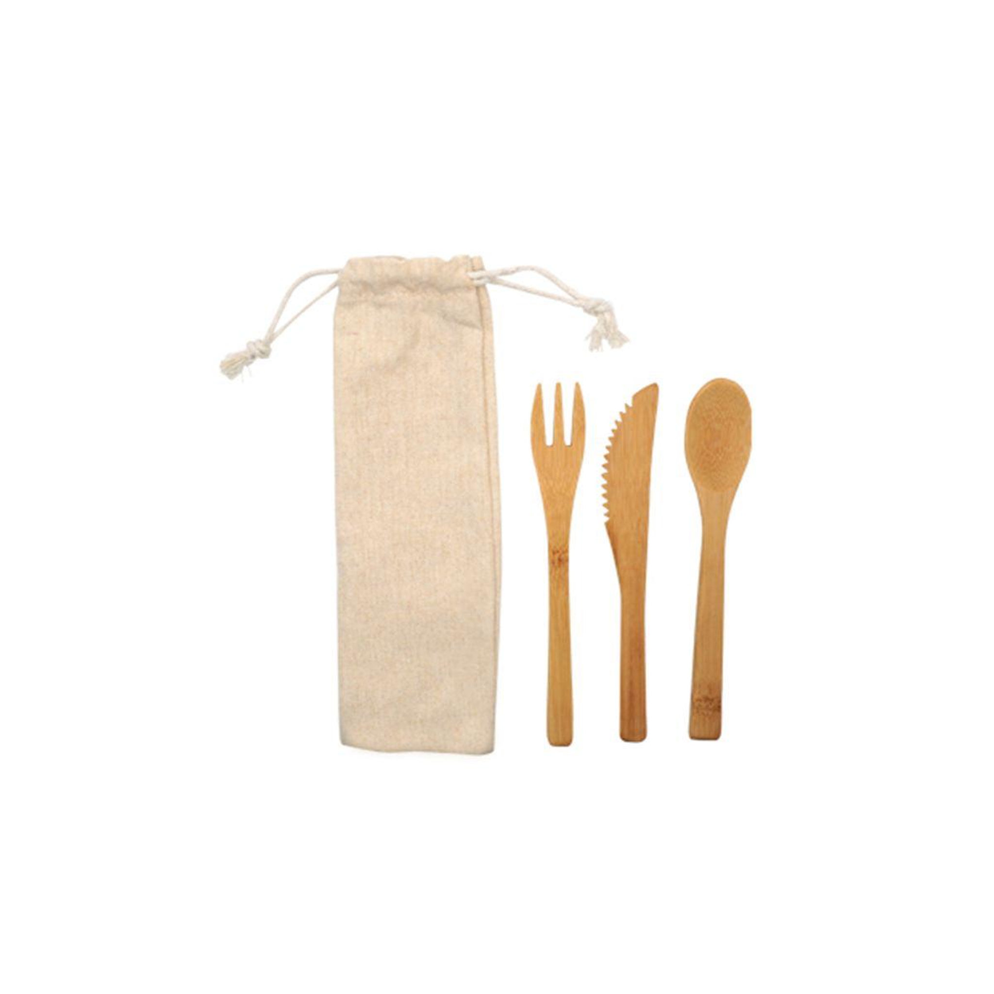 Fackelmann Set de couverts en bambou réutilisables + sac coton fackelmann move