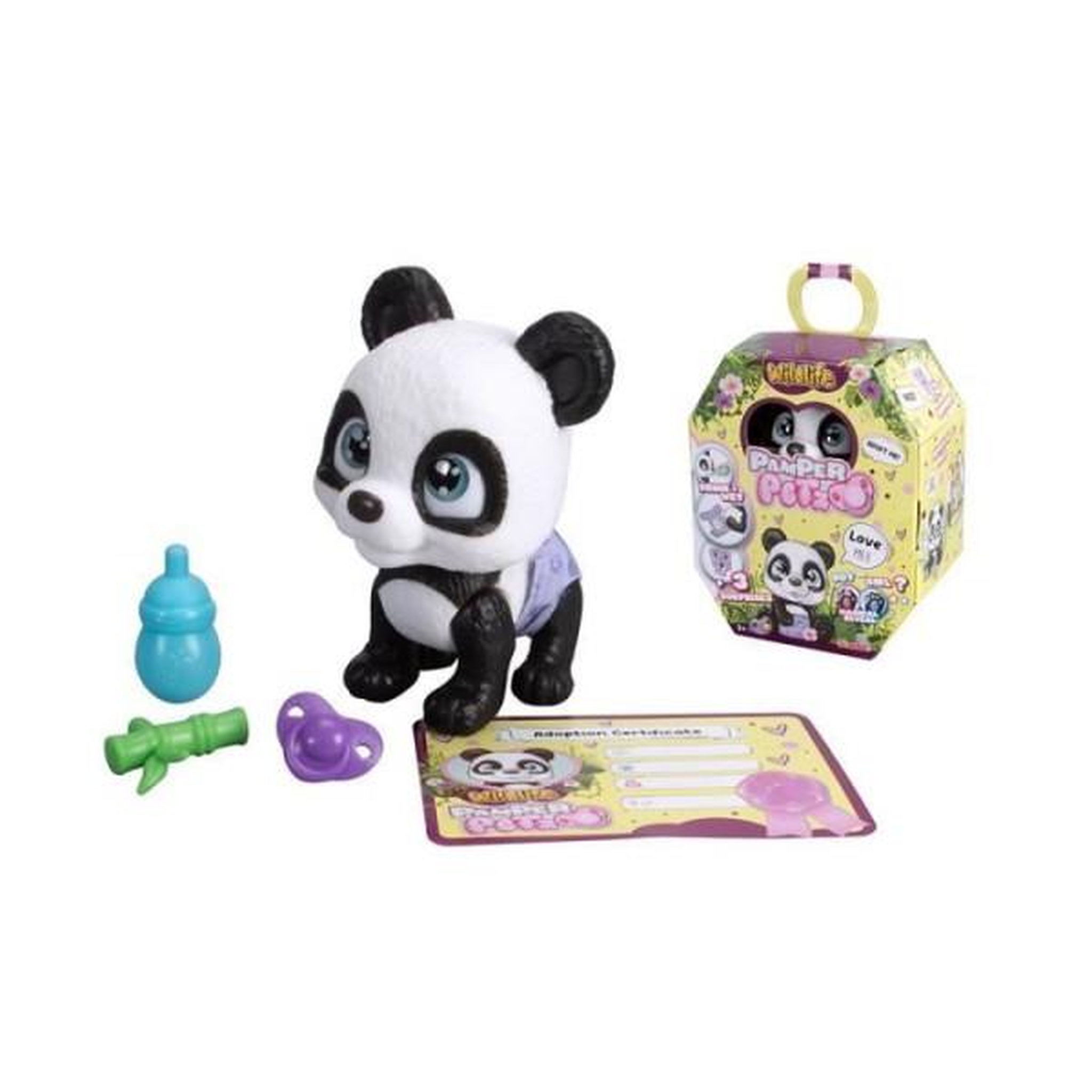 Voir la diapositive 2 : SILVERTORN Smoby - Pamper Petz - Panda a adopter - 4 accessoires - Articulé - Bois et fais pipi - Certificat d'adoption - Des 3 ans
