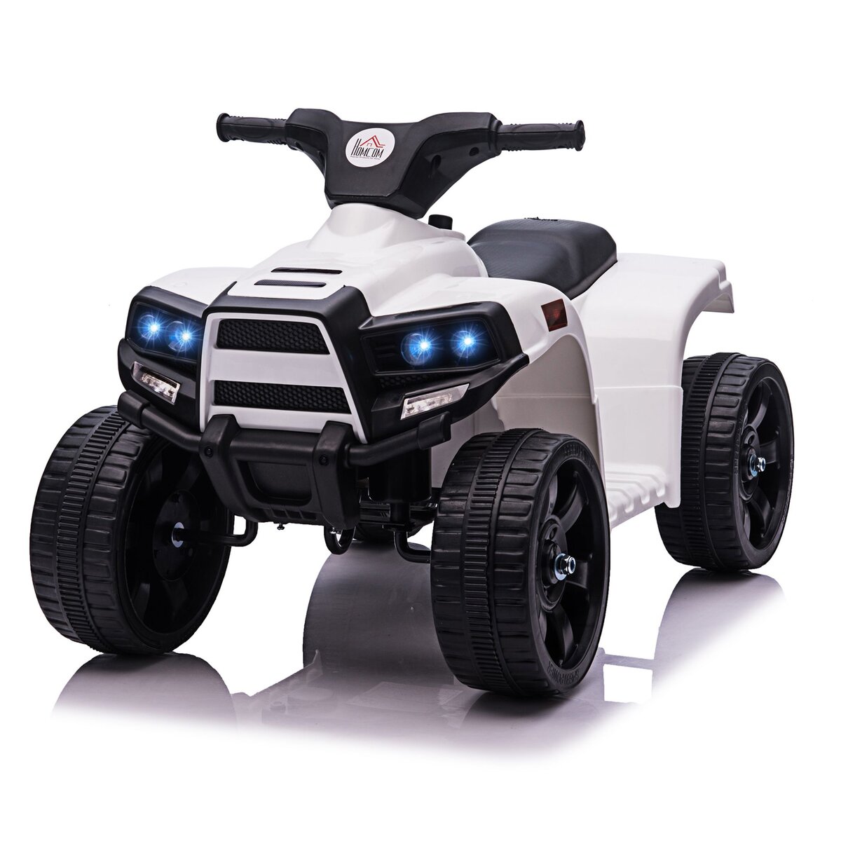 HOMCOM Voiture 4x4 quad buggy électrique enfant 18-36 mois 6 V 3 Km/h max.  effet lumineux sonores métal PP blanc noir pas cher 