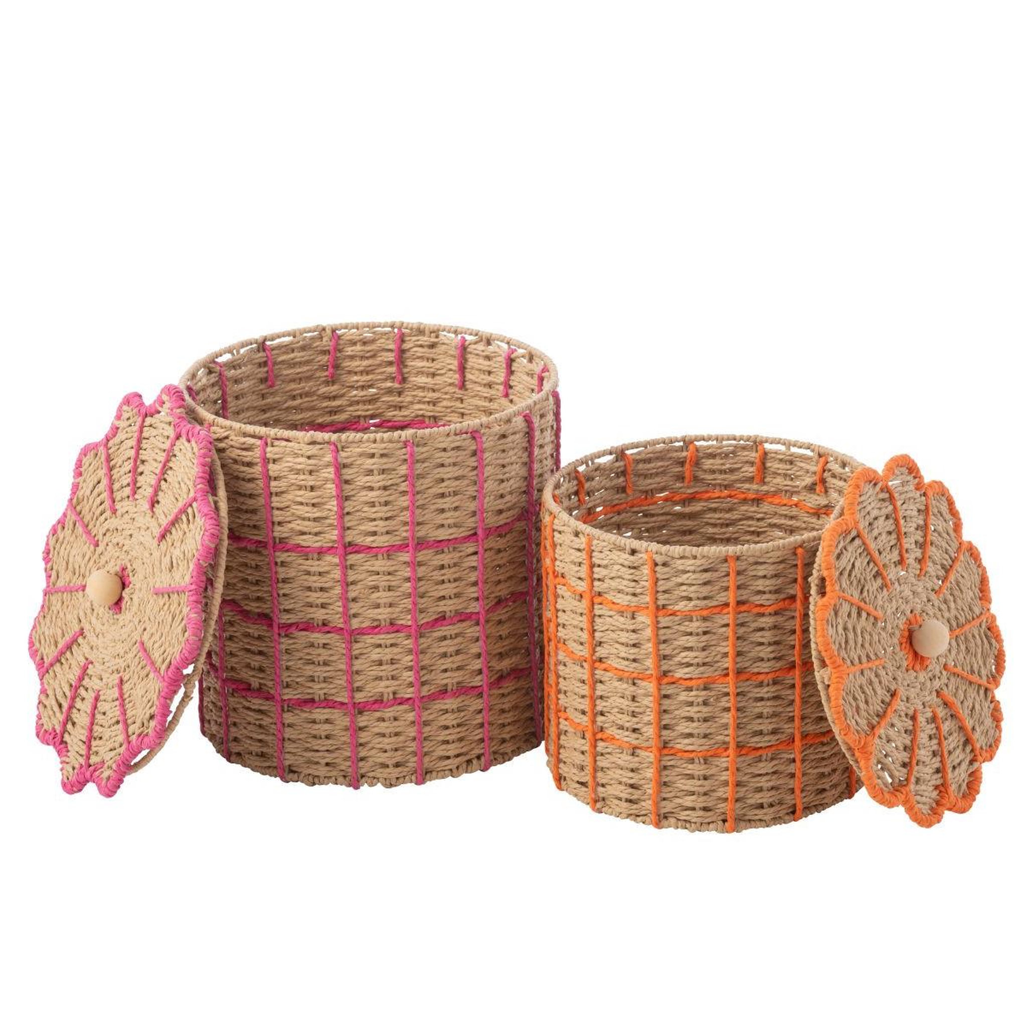 Voir la diapositive 2 : J-LINE Lot de 2 Paniers de Rangement  Flores  29cm Naturel
