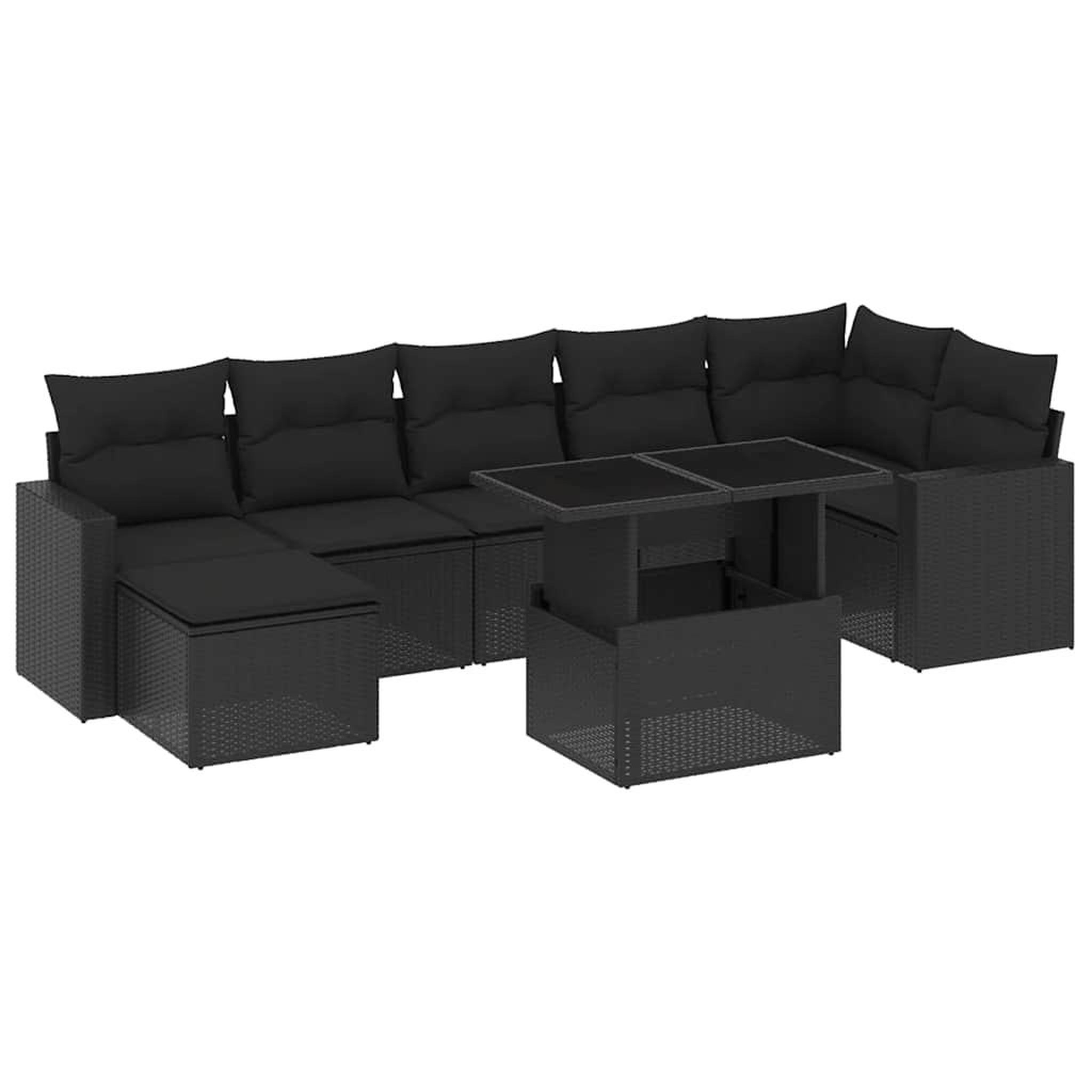 Voir la diapositive 2 : VIDAXL Salon de jardin 8 pcs avec coussins noir resine tressee