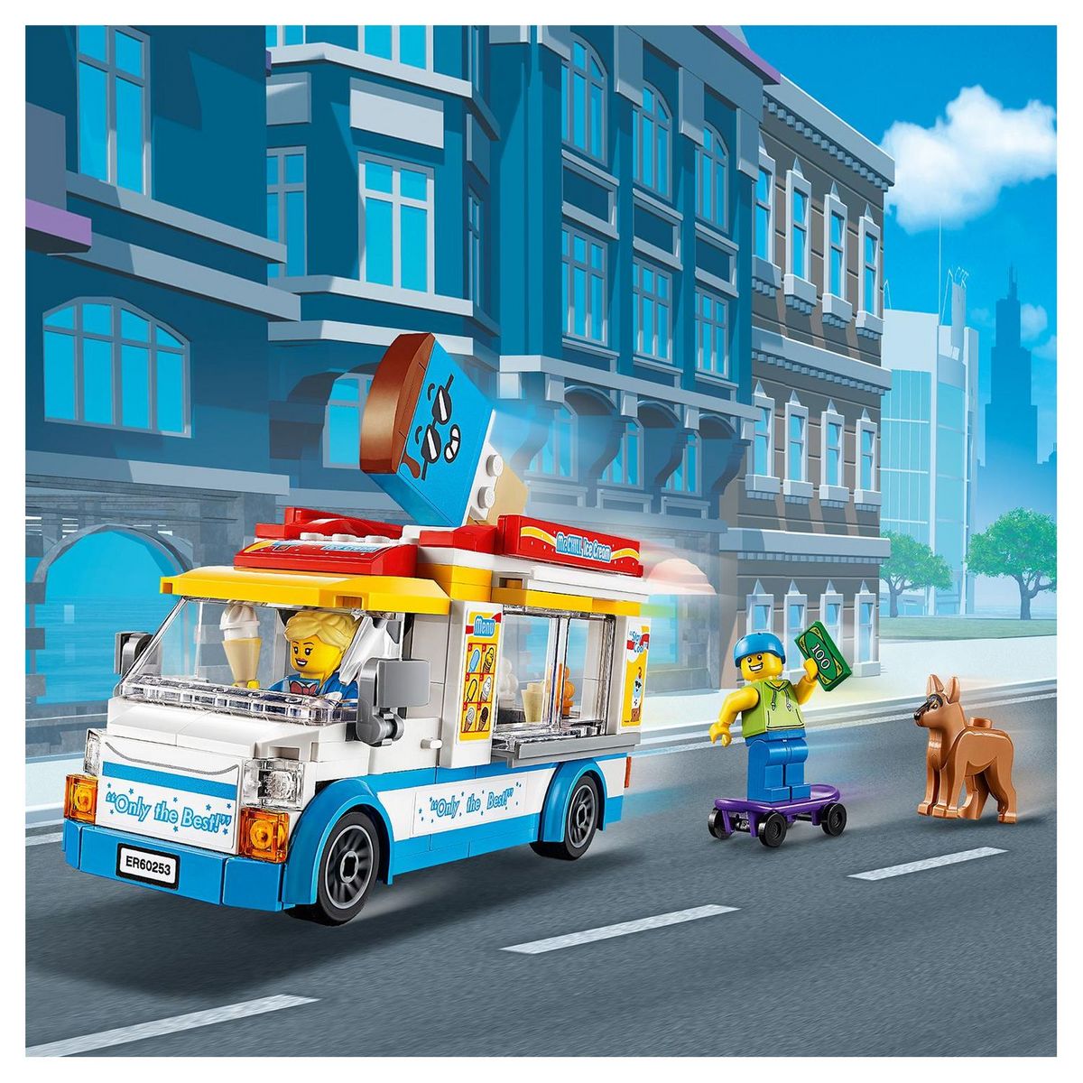 LEGO City 60253 - Le camion de la marchande de glaces, avec Skateur et Figurine Chien, Jouet pour Enfants dès 5 Ans
