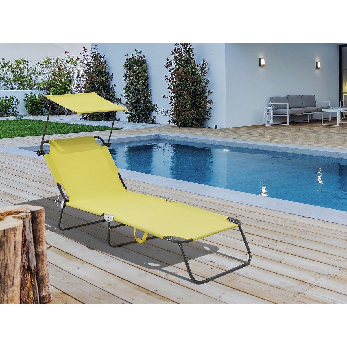 Habitat et Jardin Bain de soleil pliable  Lazy  - Avec pare soleil - Jaune