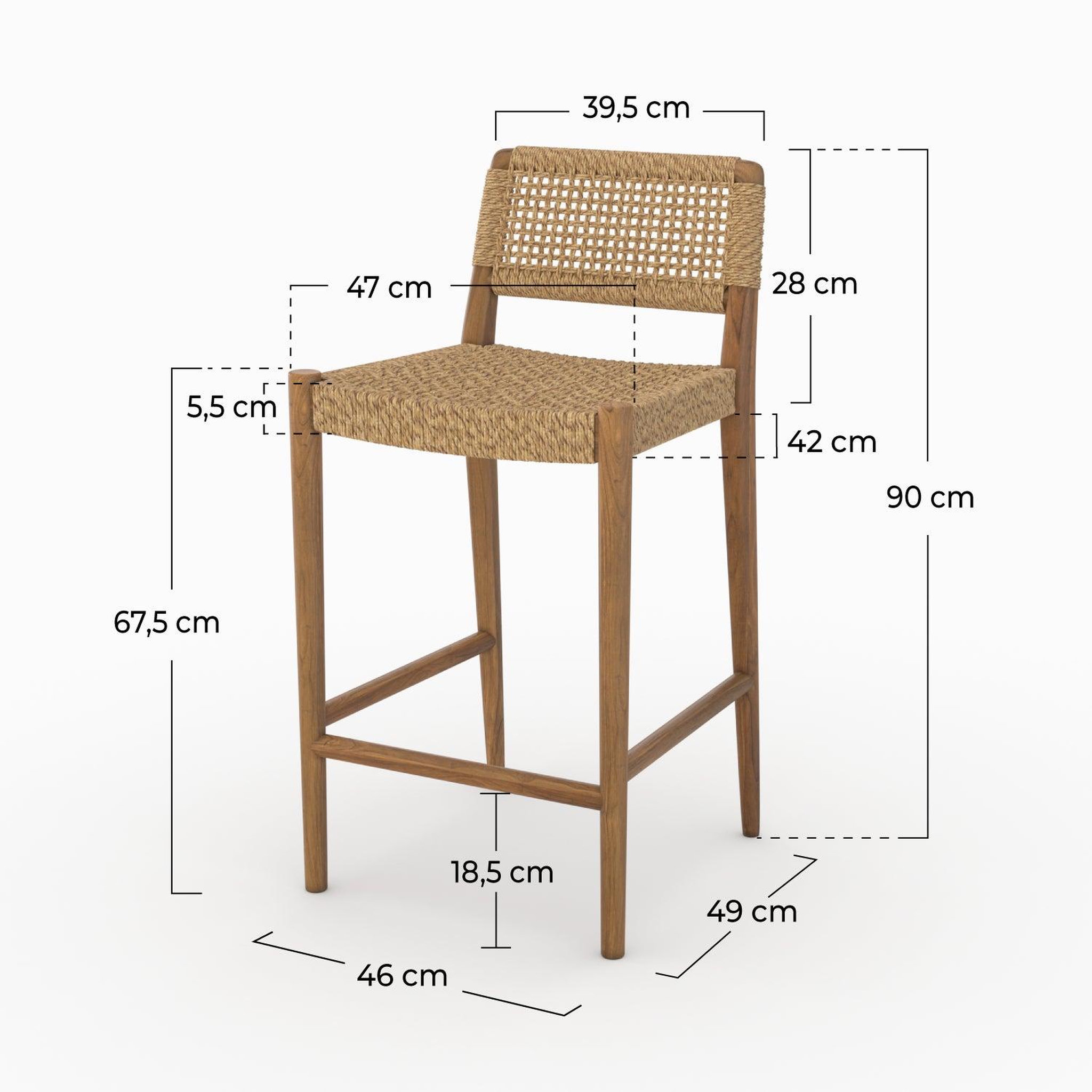 Voir la diapositive 4 : MAISON PAVANE Chaise pour îlot central de jardin 65 cm en teck vernis-yaba