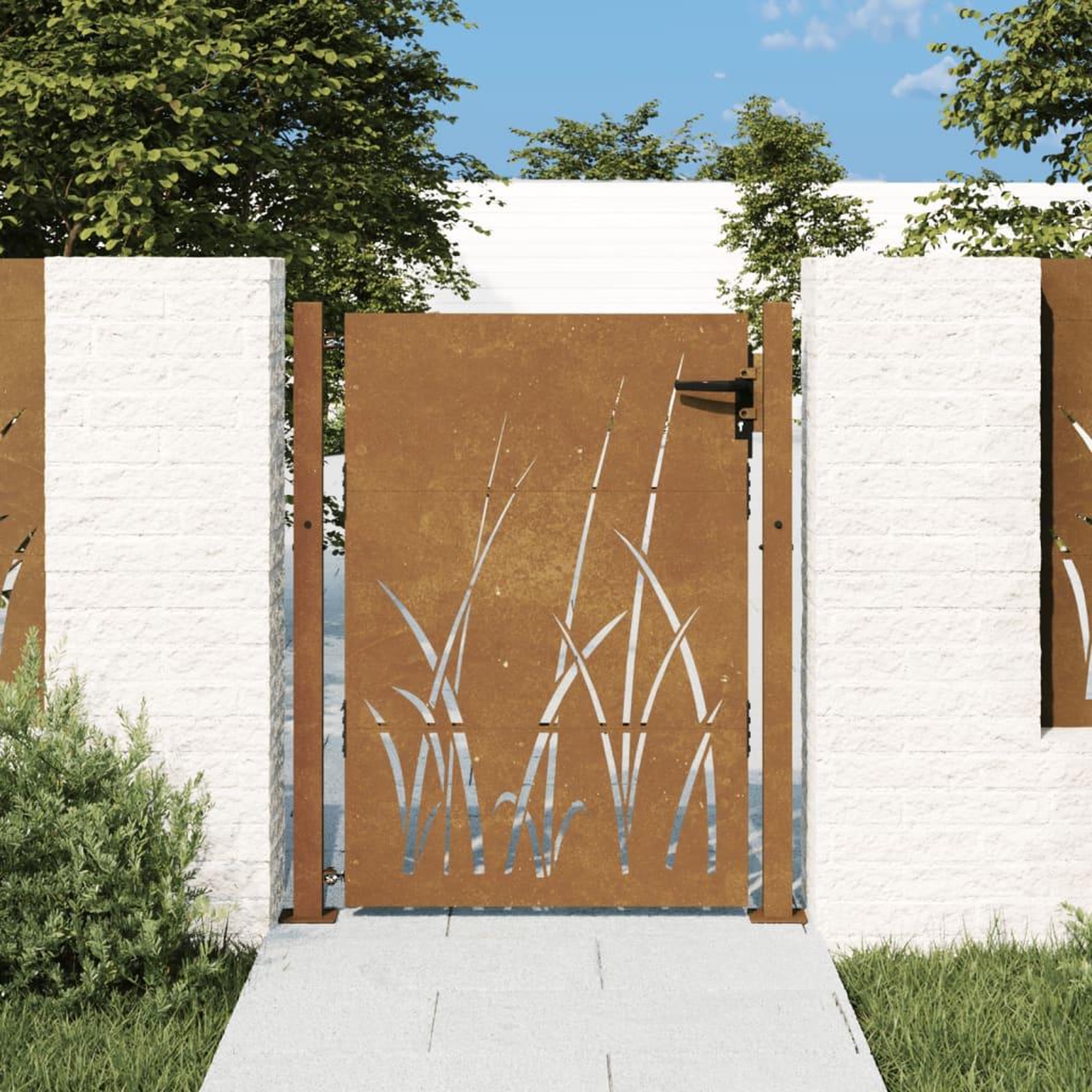 VIDAXL Portail de jardin 105x155 cm acier corten conception d'herbe