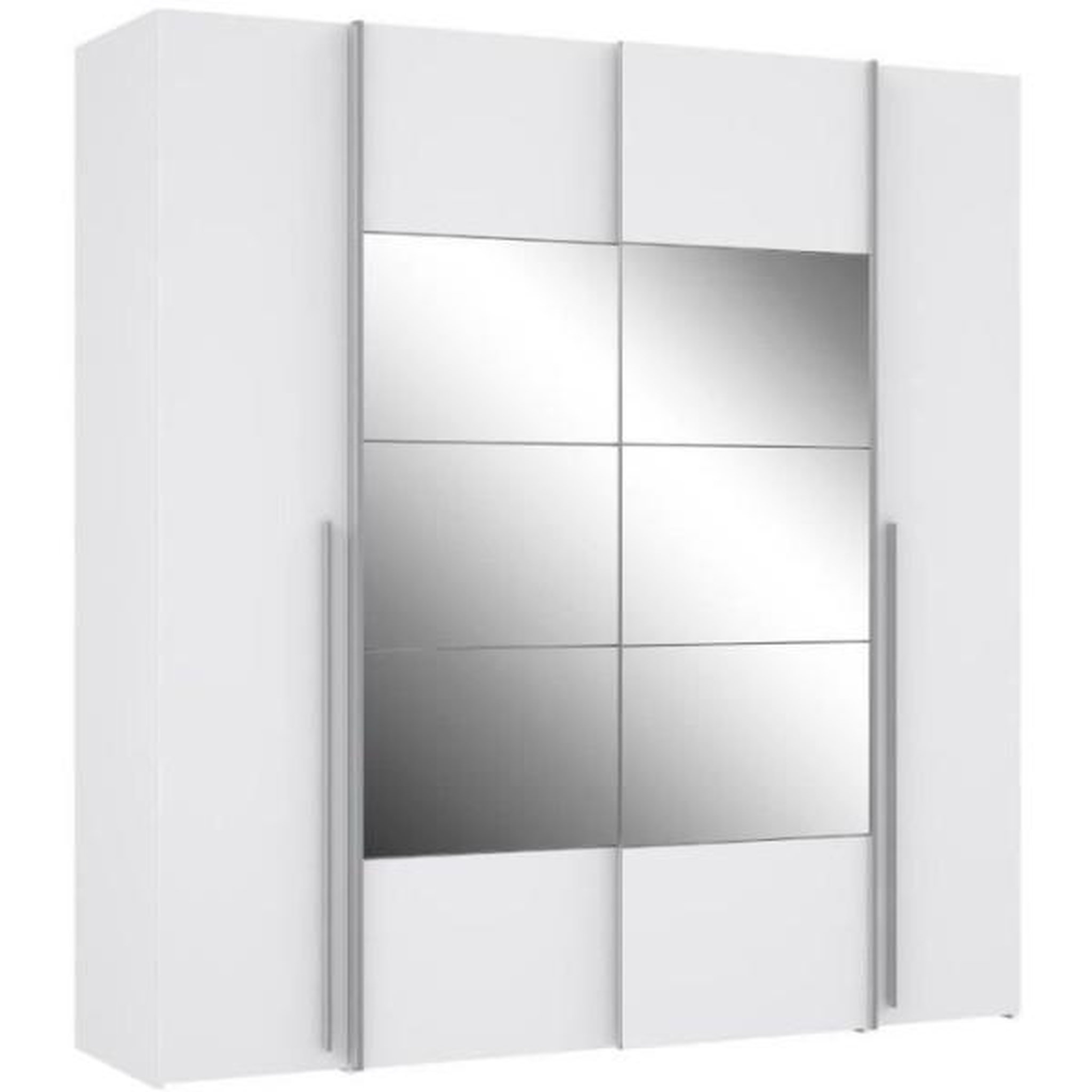 MARKET24 Armoire NARAGO - Décor Blanc mat - 2 portes coulissantes + miroir + 2 portes battantes + 2 penderies - L200 x P61 x H210 cm