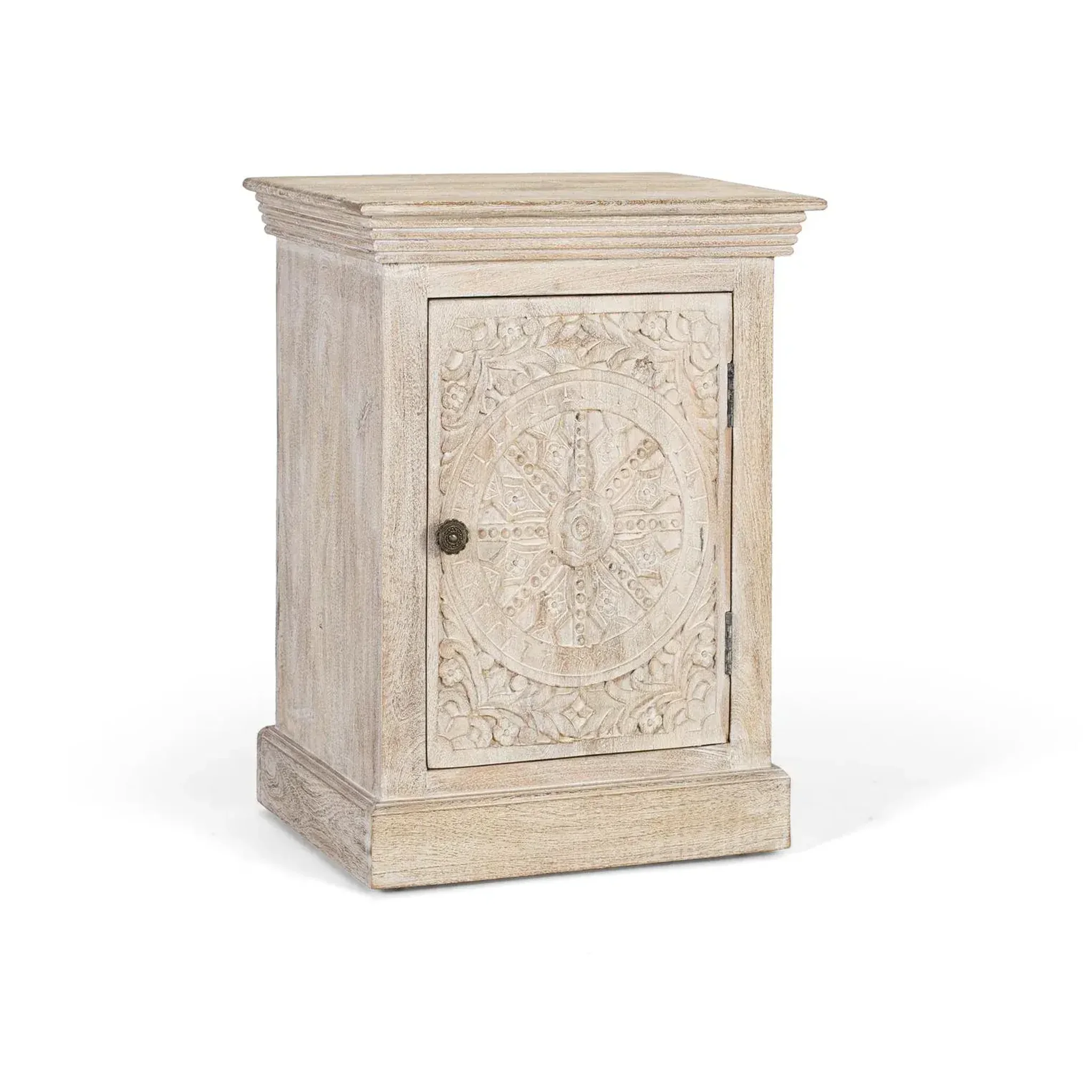 Voir la diapositive 2 : GINER Y COLOMER SL Table de chevet en bois de manguier 56 cm style ethnique colonial sculpté