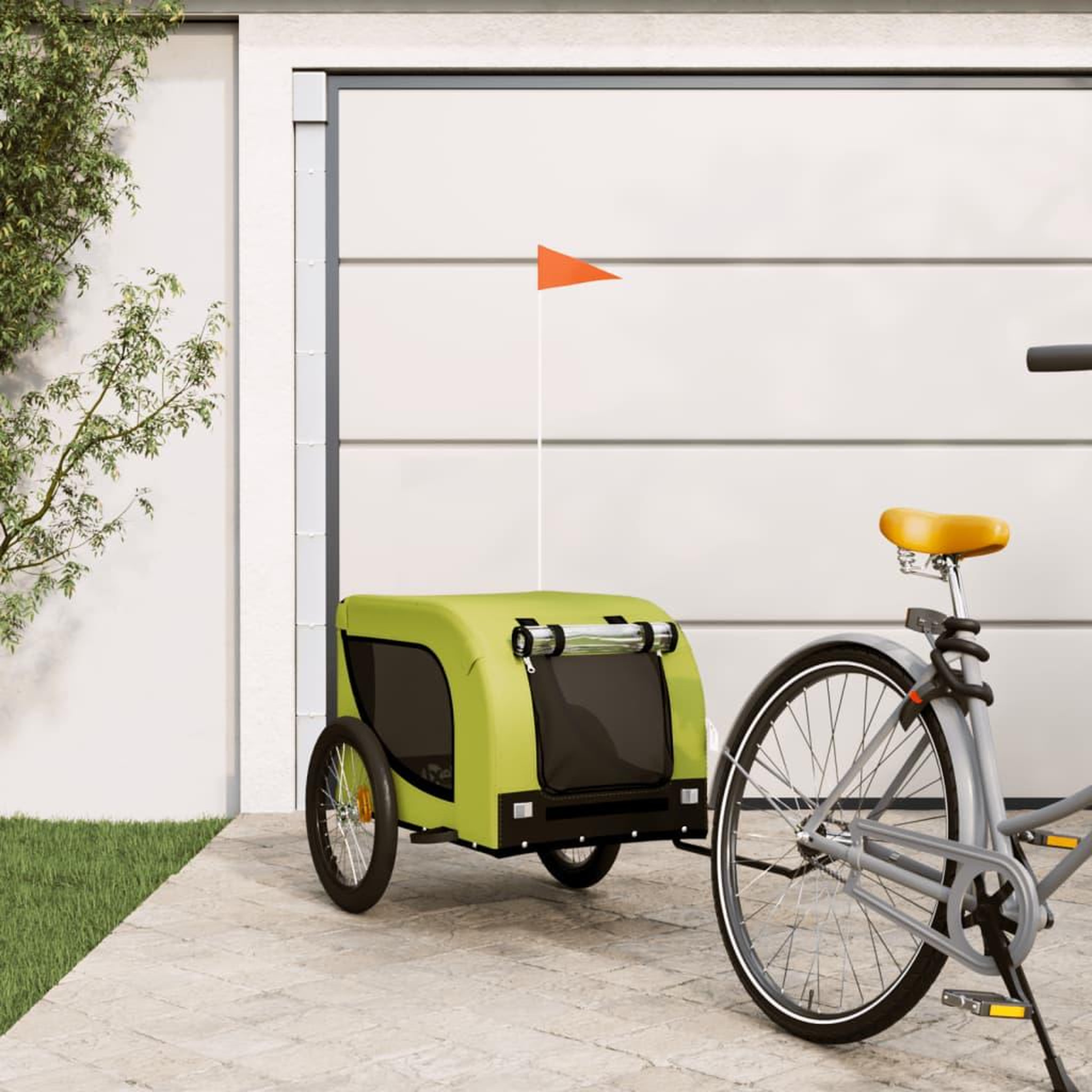 VIDAXL Remorque de velo pour animaux de compagnie vert et noir
