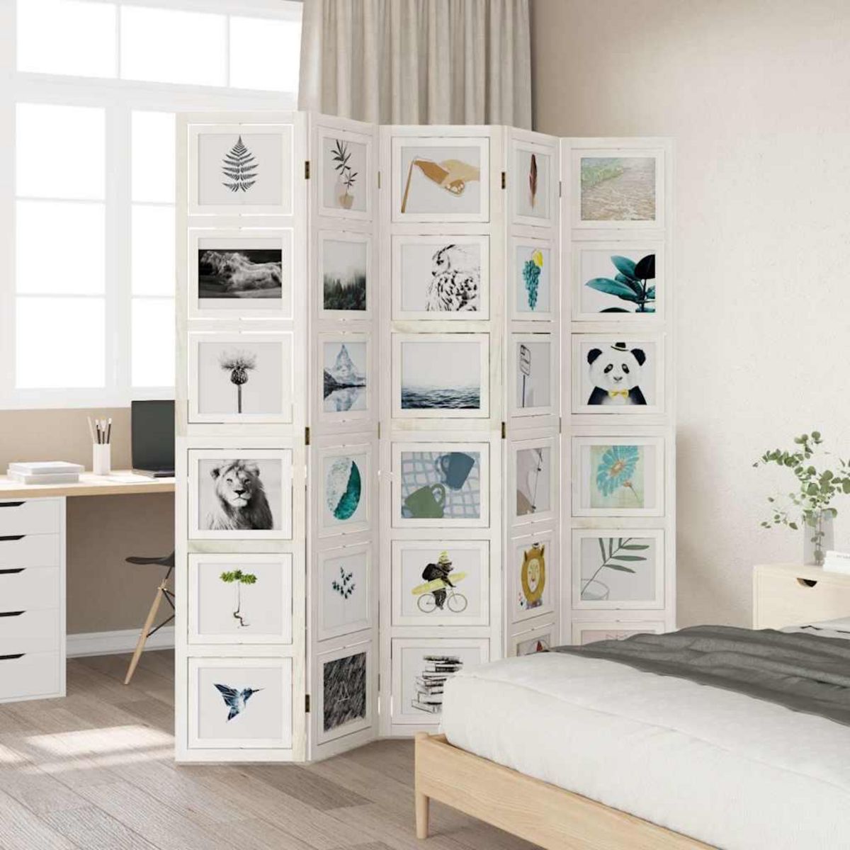 VIDAXL Cloison de separation 5 panneaux blanc bois de paulownia massif