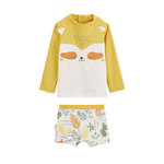 Petit Béguin Maillot de bain bébé 2 pièces t-shirt de protection UV et boxer Baroudeur. Coloris disponibles : Jaune