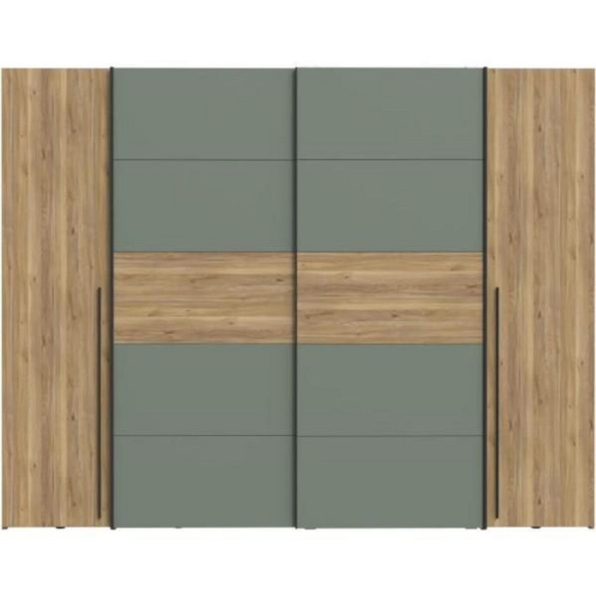 MARKET24 Armoire - Décor Chene et vert Sauge - 2 portes battantes + 2 portes coulissantes - L270 x P61 x H210cm - NARAGO