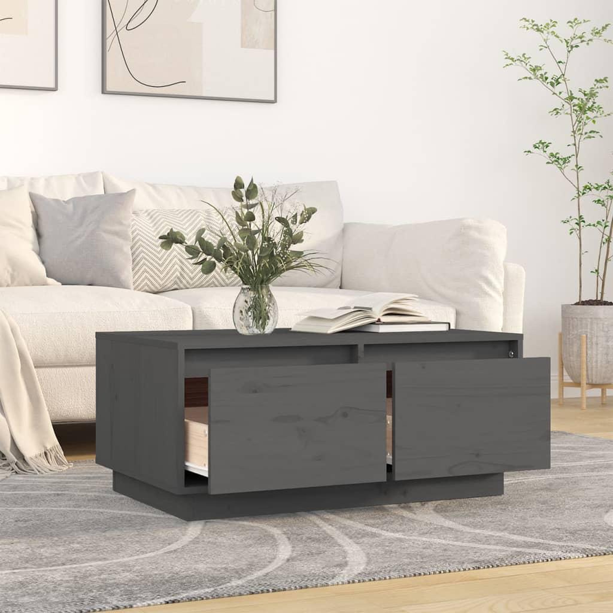 Voir la diapositive 3 : VIDAXL Table basse Gris 80x50x35 cm Bois massif de pin