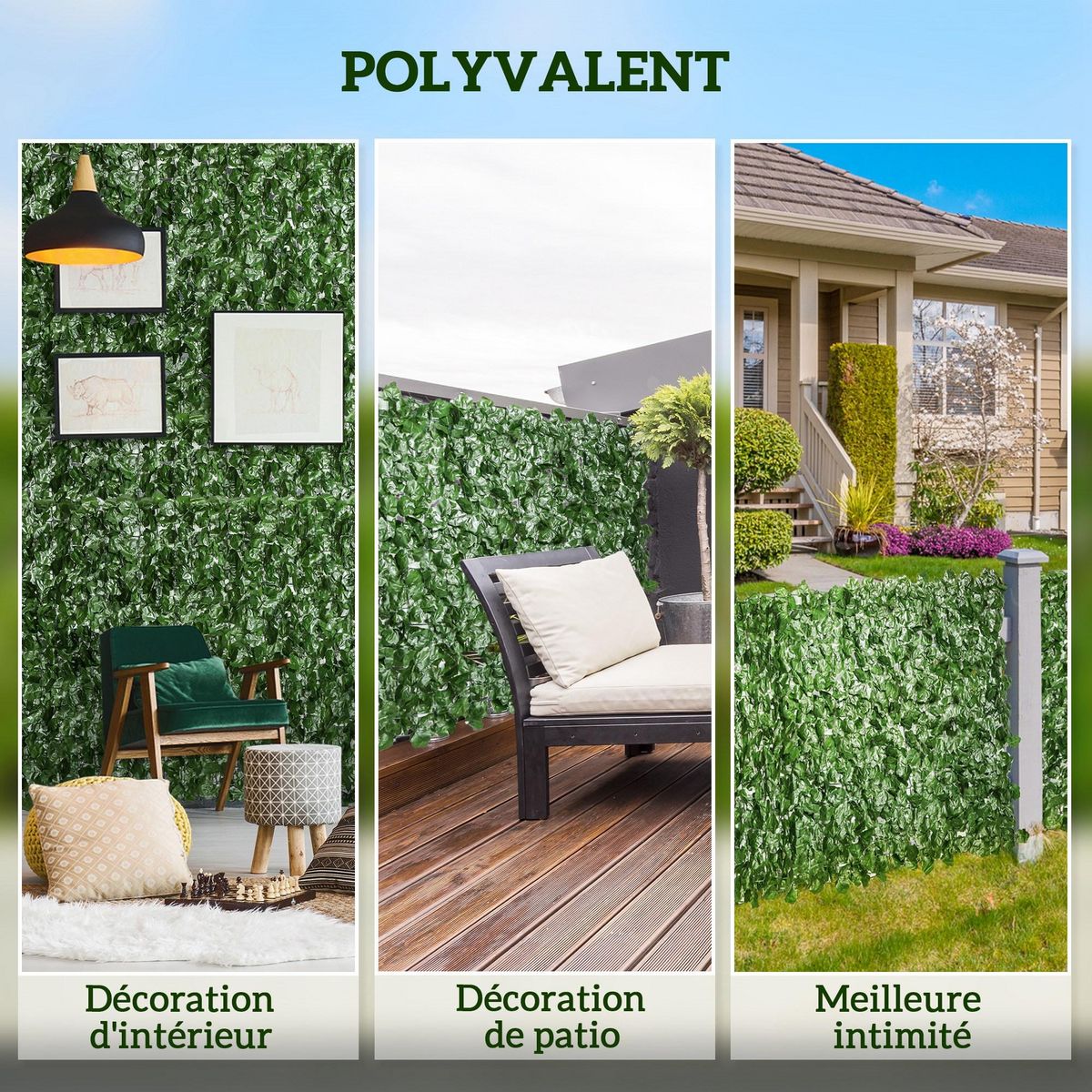 OUTSUNNY Haie Artificiel Brise-Vue décoration Rouleau 3L x 1H m Feuillage réaliste Anti-UV Vert Foncé