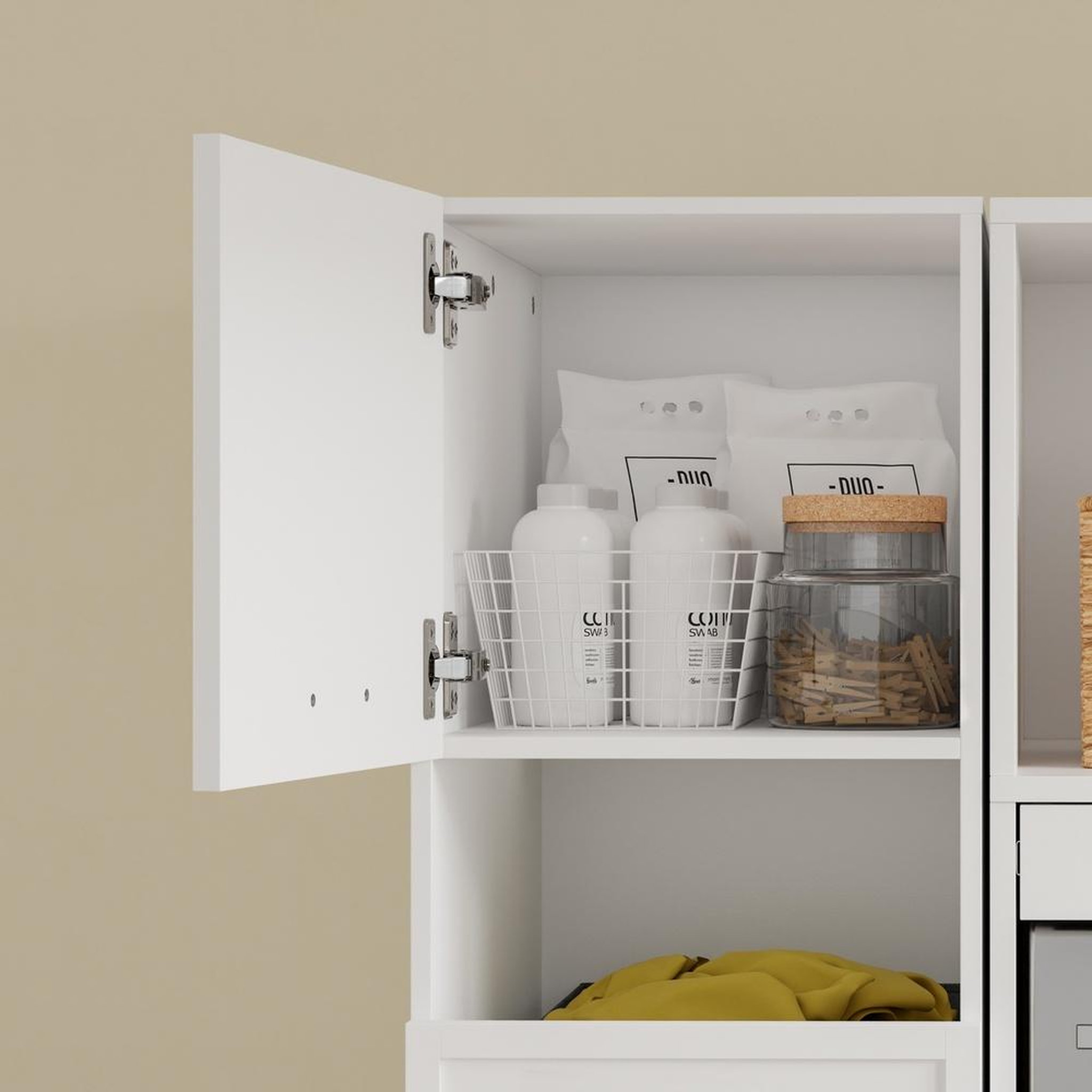 Voir la diapositive 4 : SOBUY Armoire de rangement linge 4 portes et 3 compartiments ouverts couleur blanc 60x40x186.4cm
