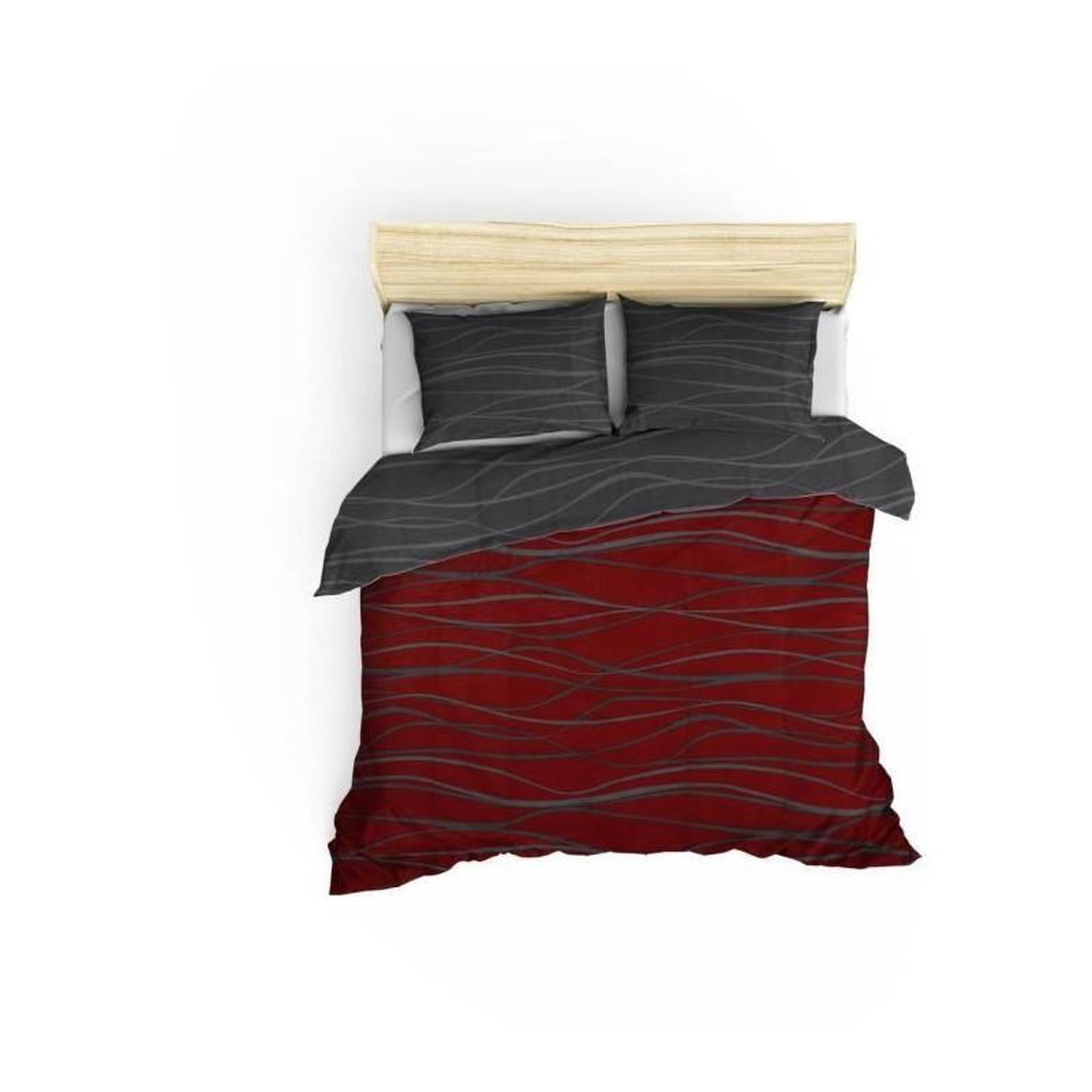Voir la diapositive 2 : GENERIQUE Parure de lit - 1 housse de couette 220 x 240 cm + 2 taies d'oreiller 60 x 60 cm - 65% coton, 35% polyester - Rouge