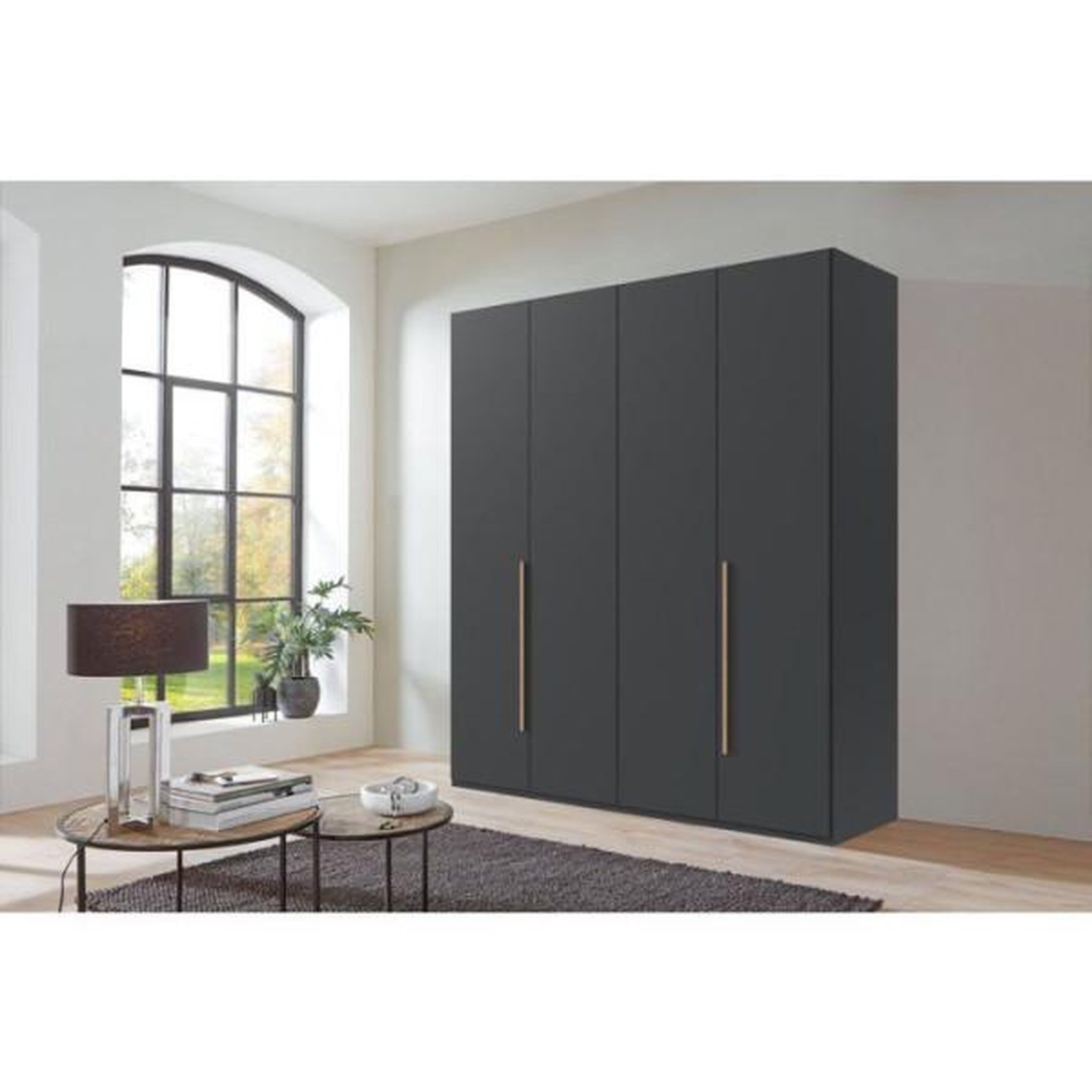 N/A Armoire de chambre - LONDON - Couleur Graphite - 4 portes battantes - 3 tiroirs - 180 x 58 x 208 cm
