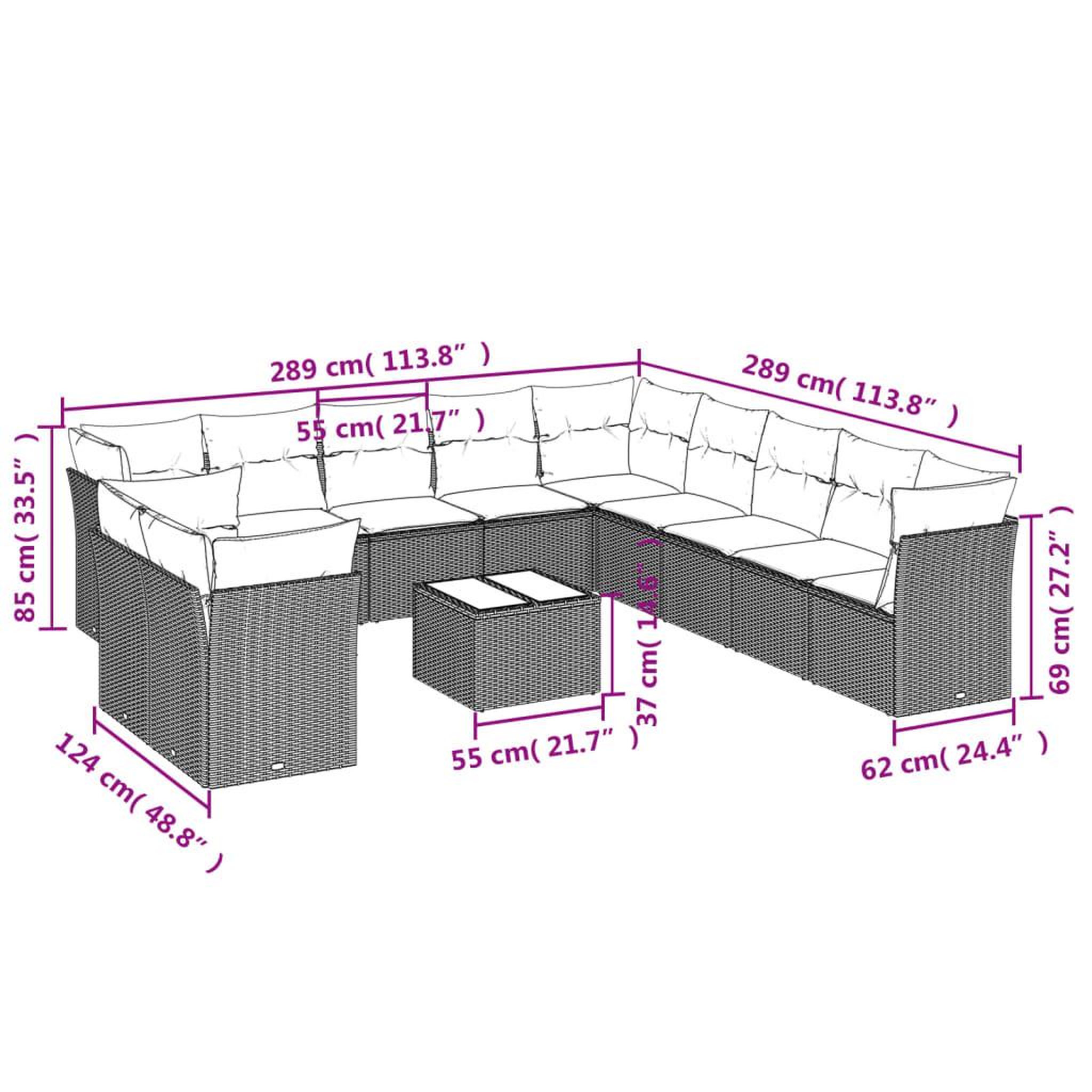 Voir la diapositive 4 : VIDAXL Salon de jardin avec coussins 12 pcs marron resine tressee