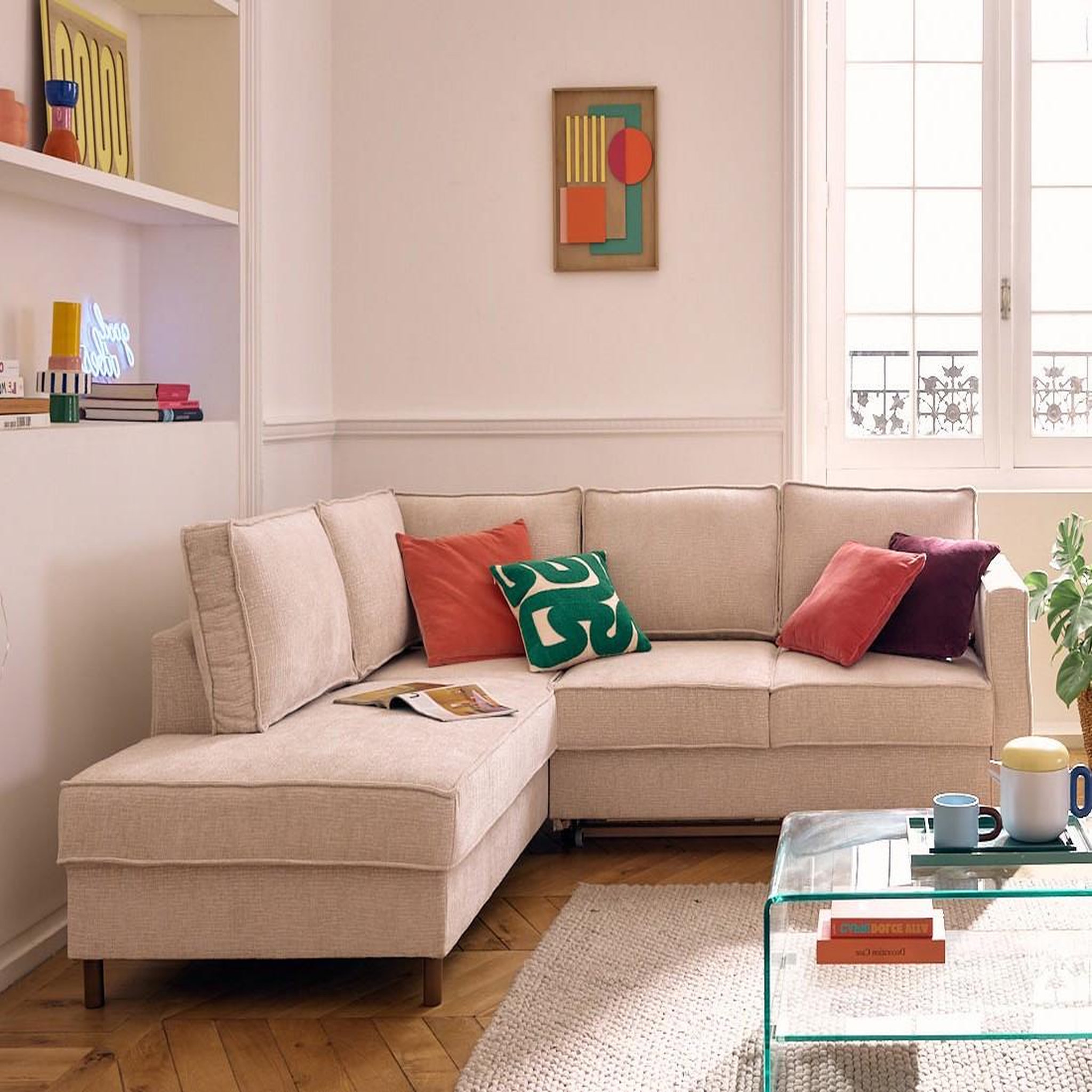 Voir la diapositive 1 : LISA DESIGN Jake - canapé d'angle gauche 5 places convertible en tissu velours relief