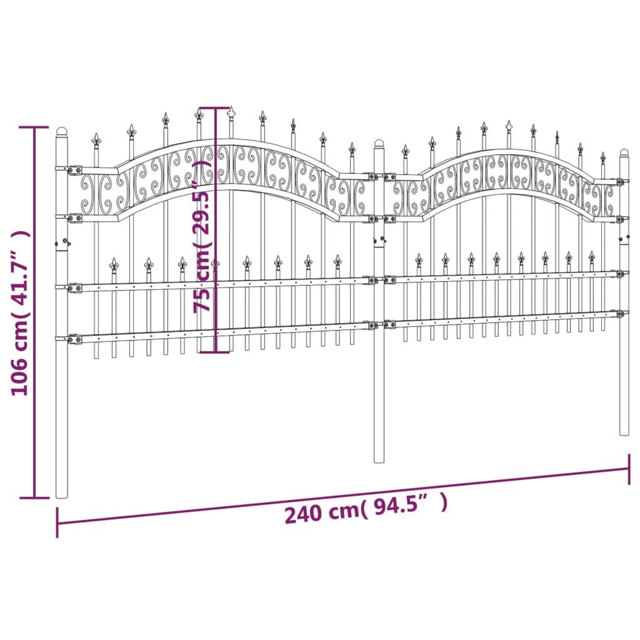 Voir la diapositive 6 : VIDAXL Cloture de jardin avec sommet de lance Noir 115 cm